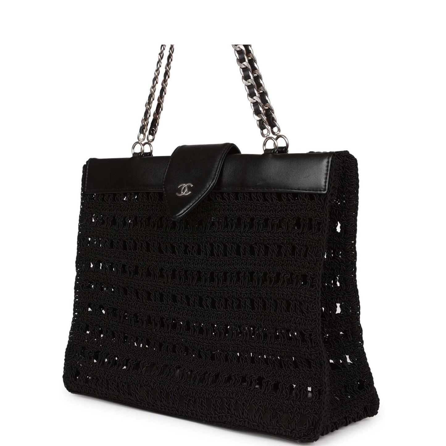 Chanel Vintage Supermodel Tote Black Crochet Aged Silver Hardware