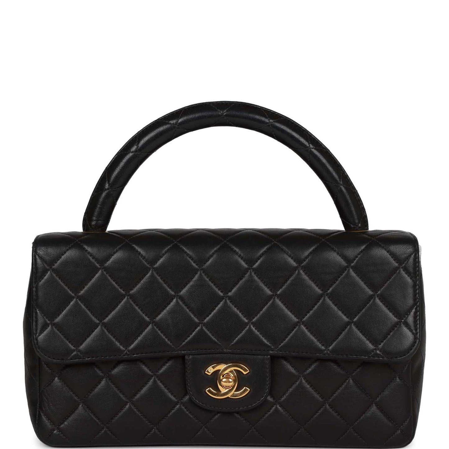 Chanel Vintage Kelly Parent Flap Bag Black Lambskin Gold Hardware