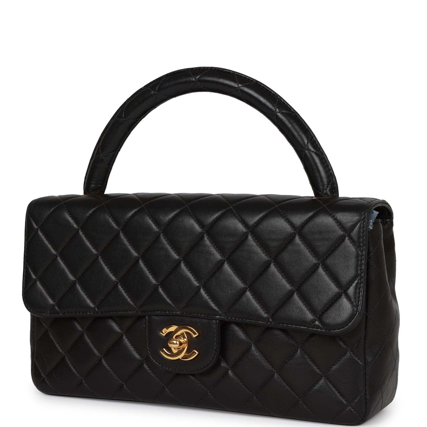 Chanel Vintage Kelly Parent Flap Bag Black Lambskin Gold Hardware
