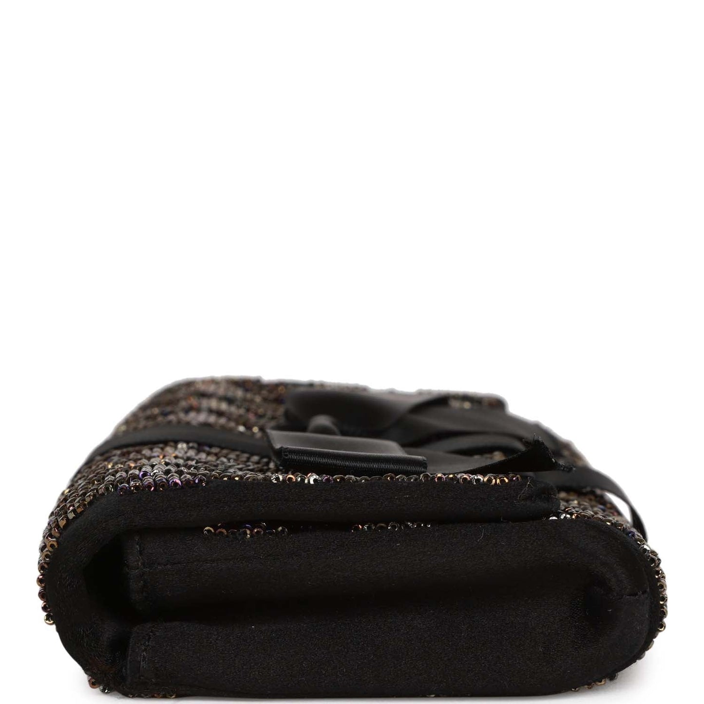 Chanel Vintage Bead Embellished Bow Flap Clutch Black Satin