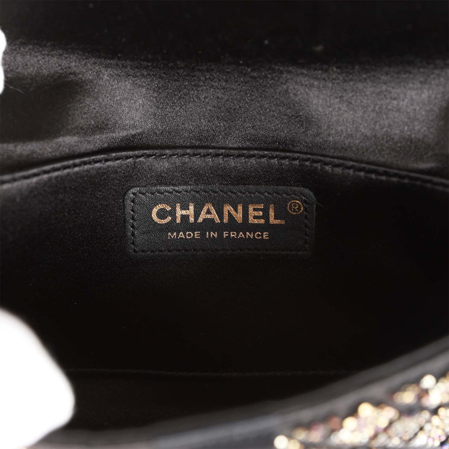 Chanel Vintage Bead Embellished Bow Flap Clutch Black Satin