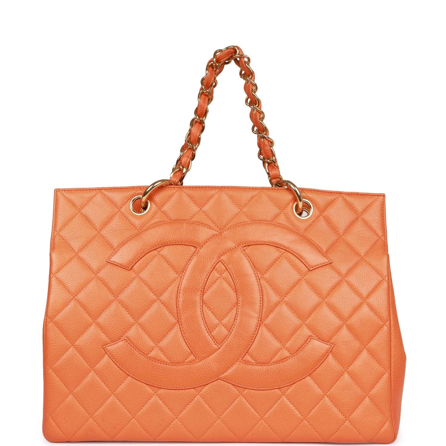 Chanel Vintage Grand CC Timeless Tote Bag Orange Caviar Gold Hardware