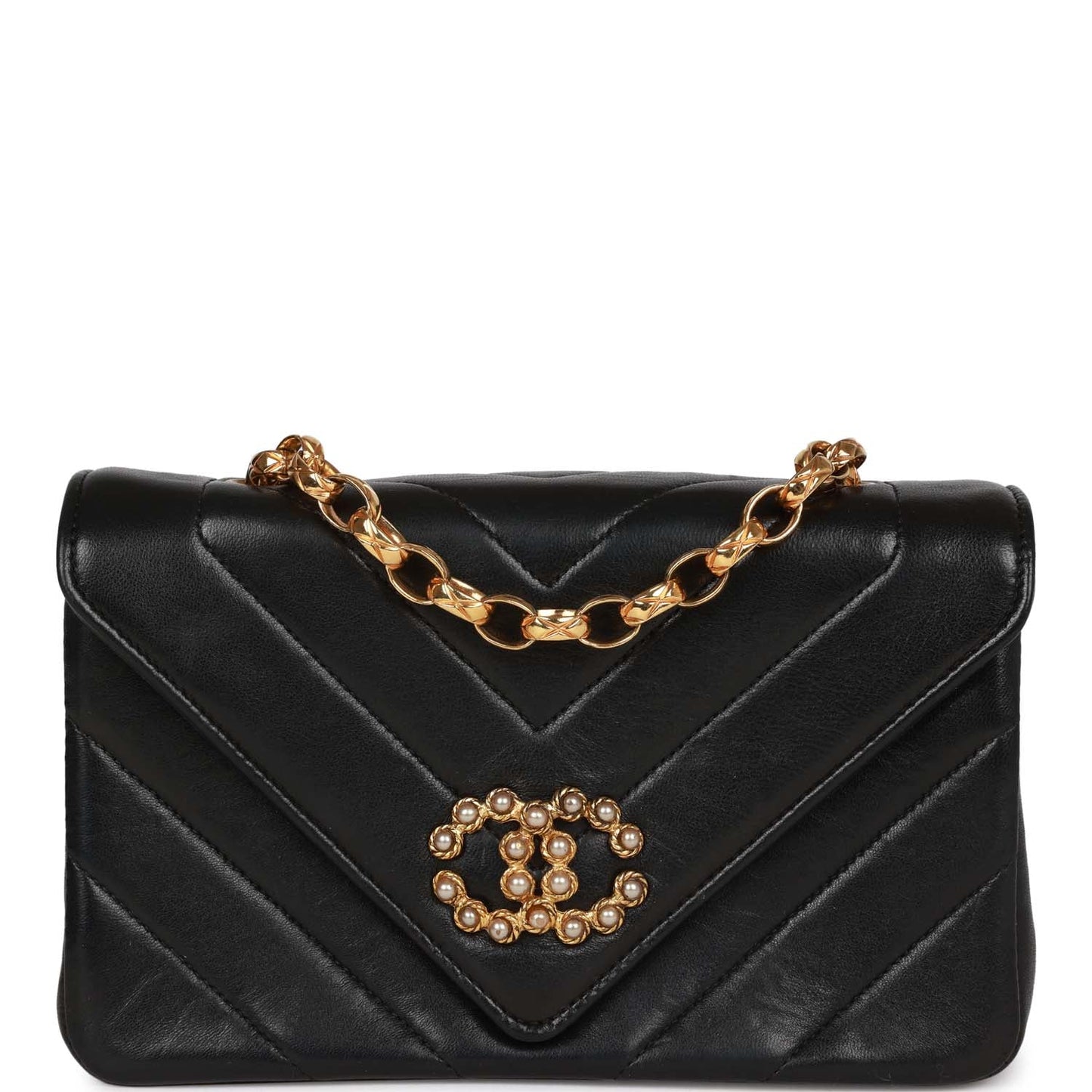 Chanel Vintage Faux Pearl Coco Bijou Mini Flap Bag Black Lambskin Gold Hardware