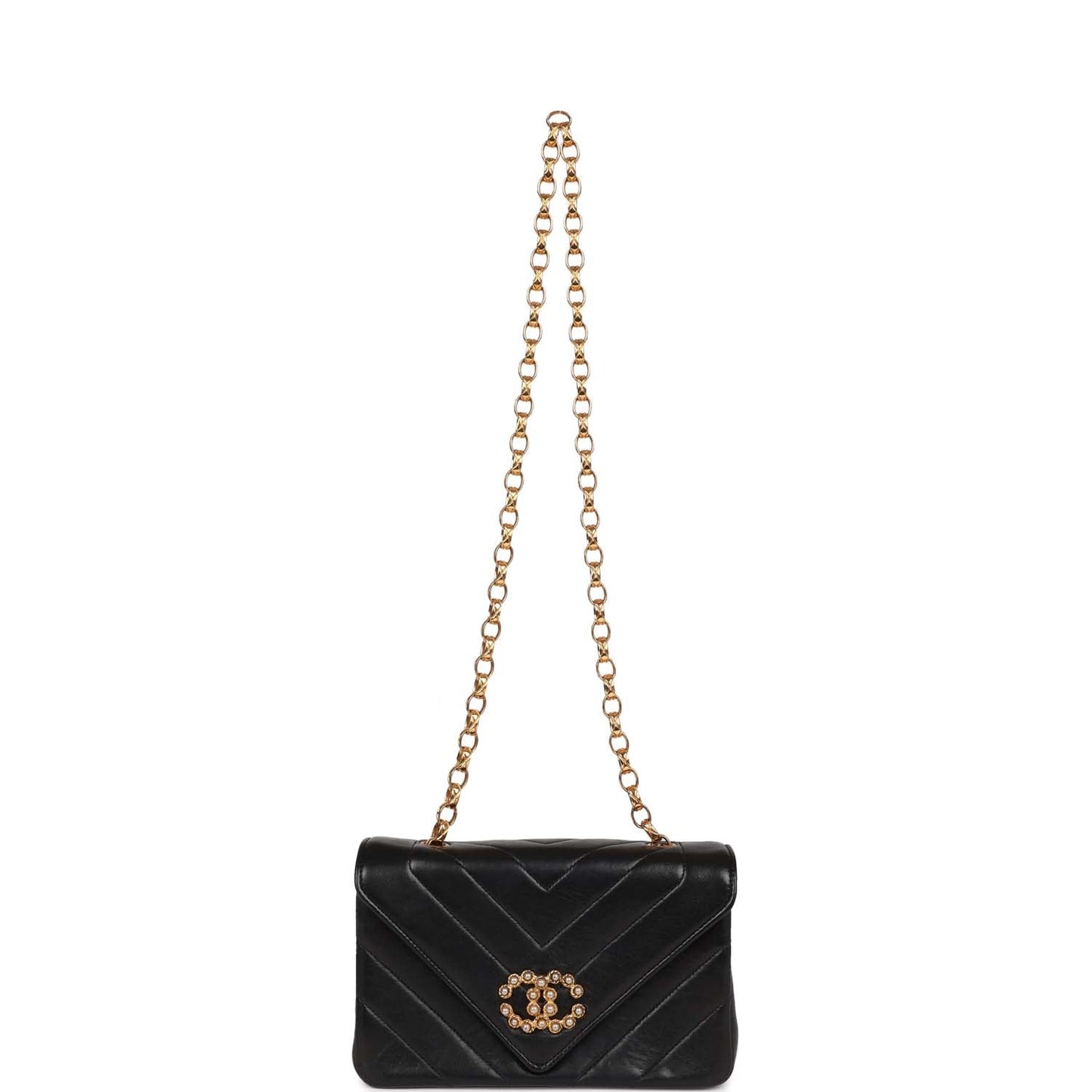 Chanel Vintage Faux Pearl Coco Bijou Mini Flap Bag Black Lambskin Gold Hardware