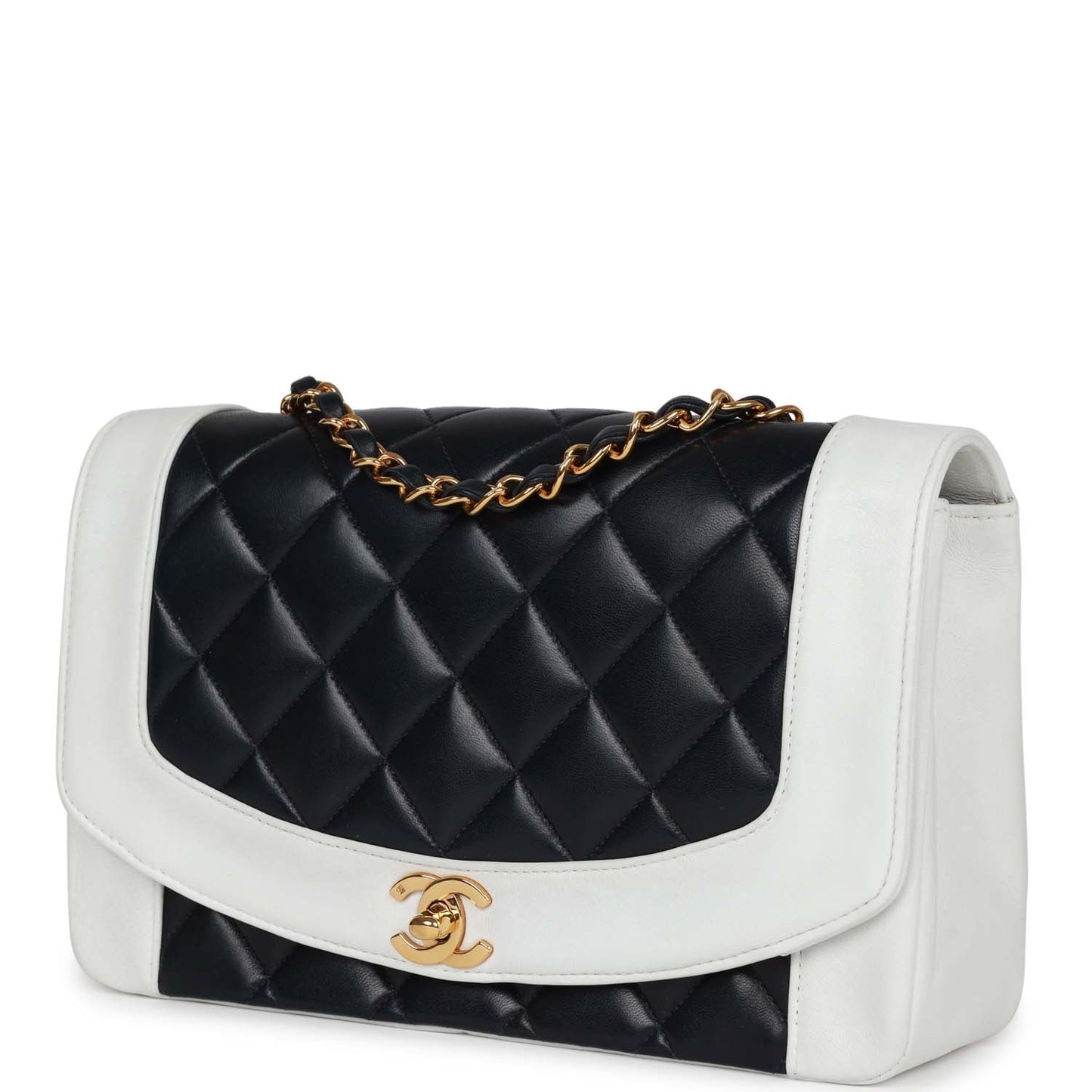 Chanel Vintage Small Diana Flap Bag White and Navy Lambskin Gold Hardware