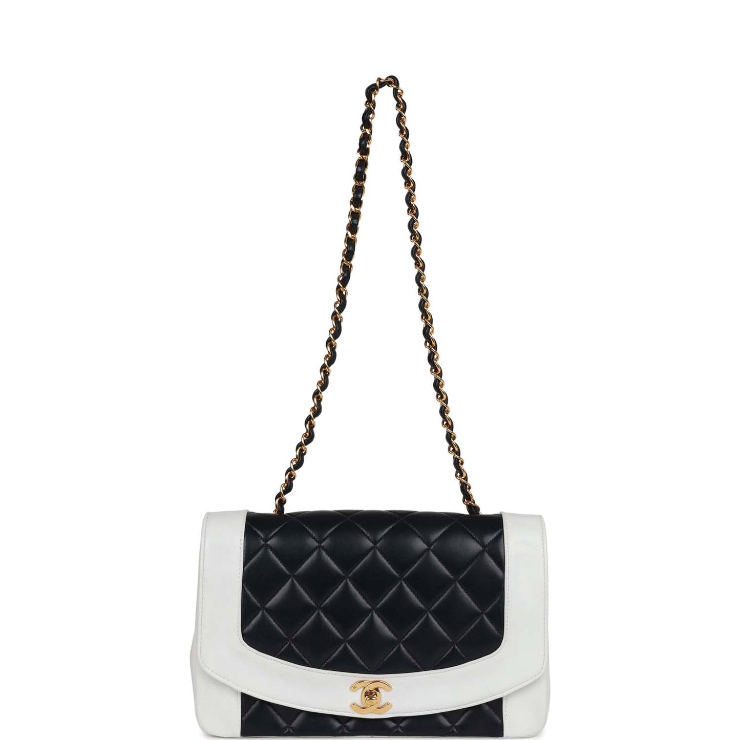 Chanel Vintage Small Diana Flap Bag White and Navy Lambskin Gold Hardware