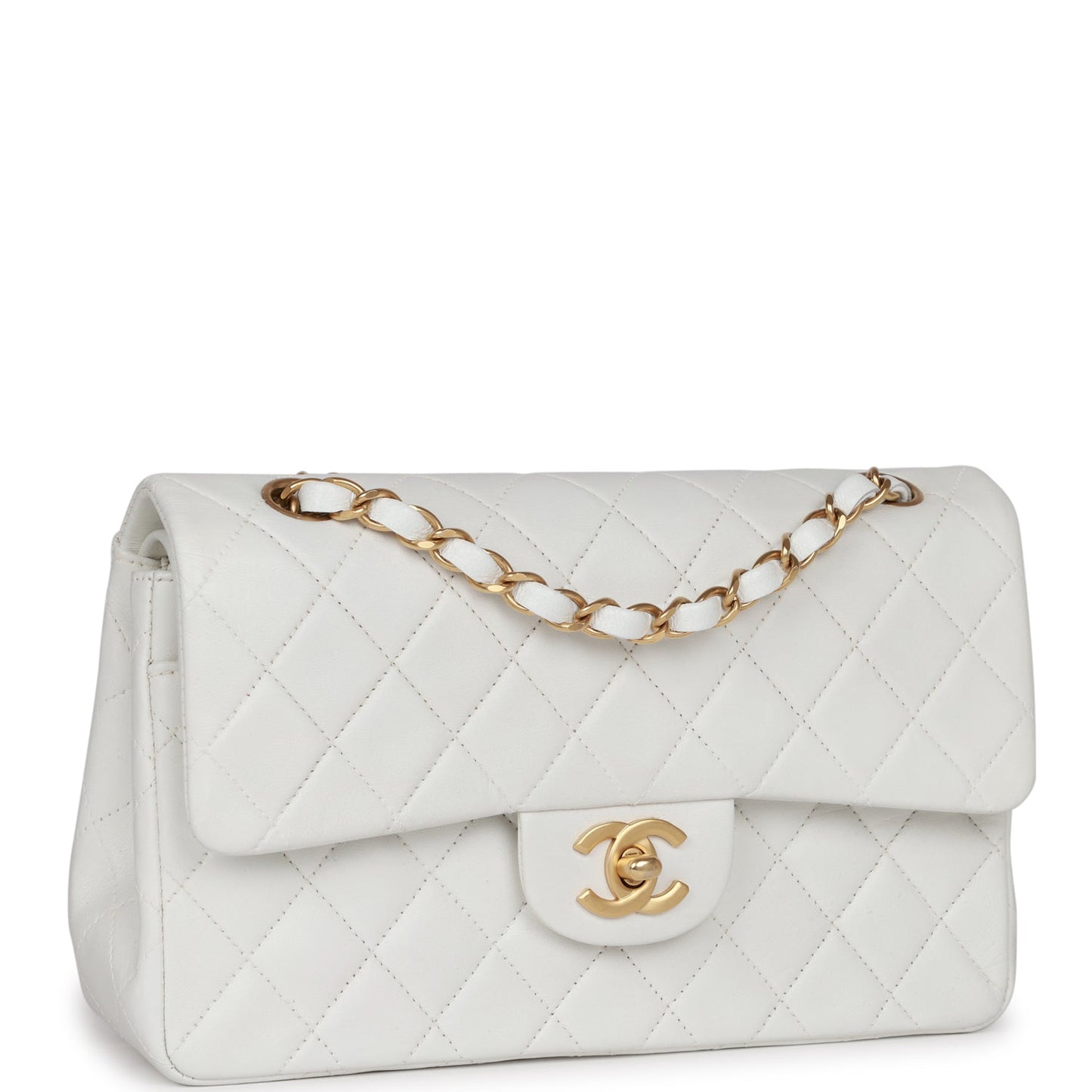 Chanel Vintage Small Classic Double Flap White Lambskin Gold Hardware