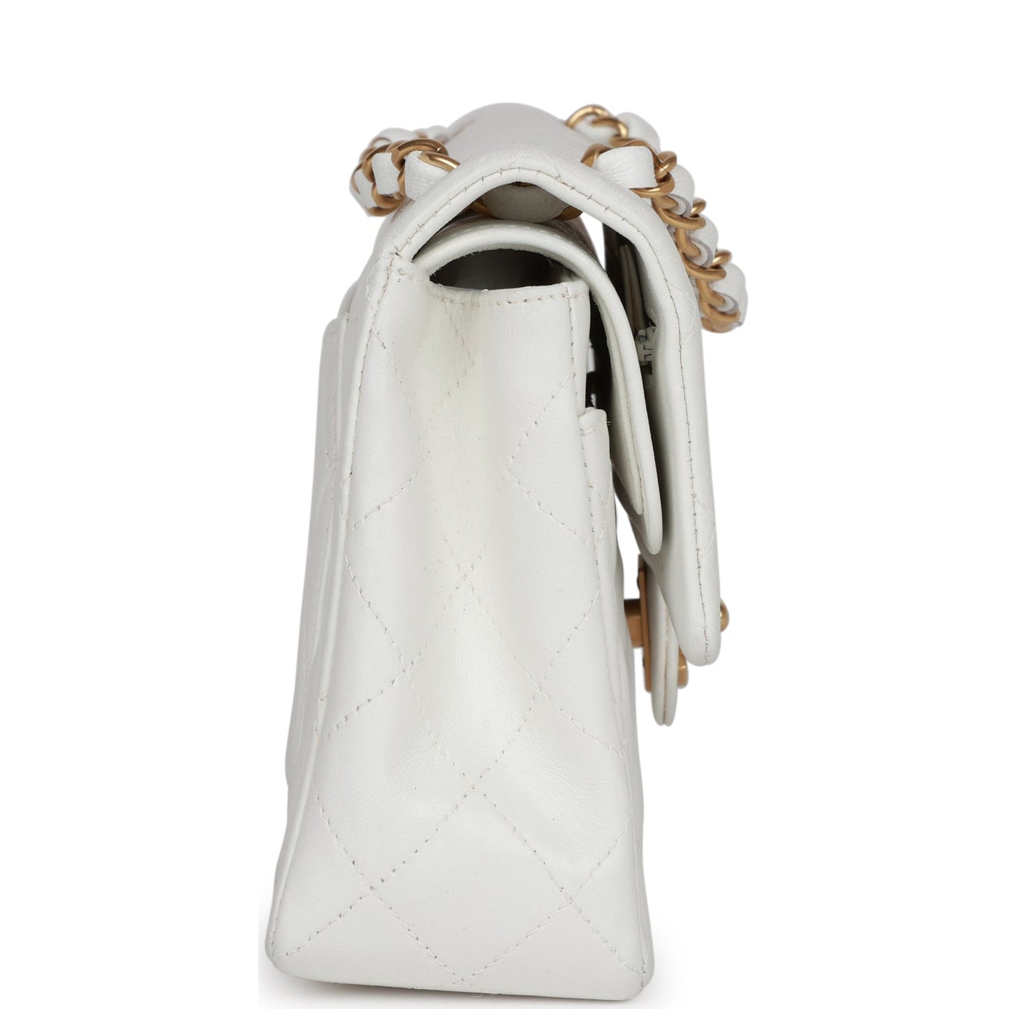 Chanel Vintage Small Classic Double Flap White Lambskin Gold Hardware