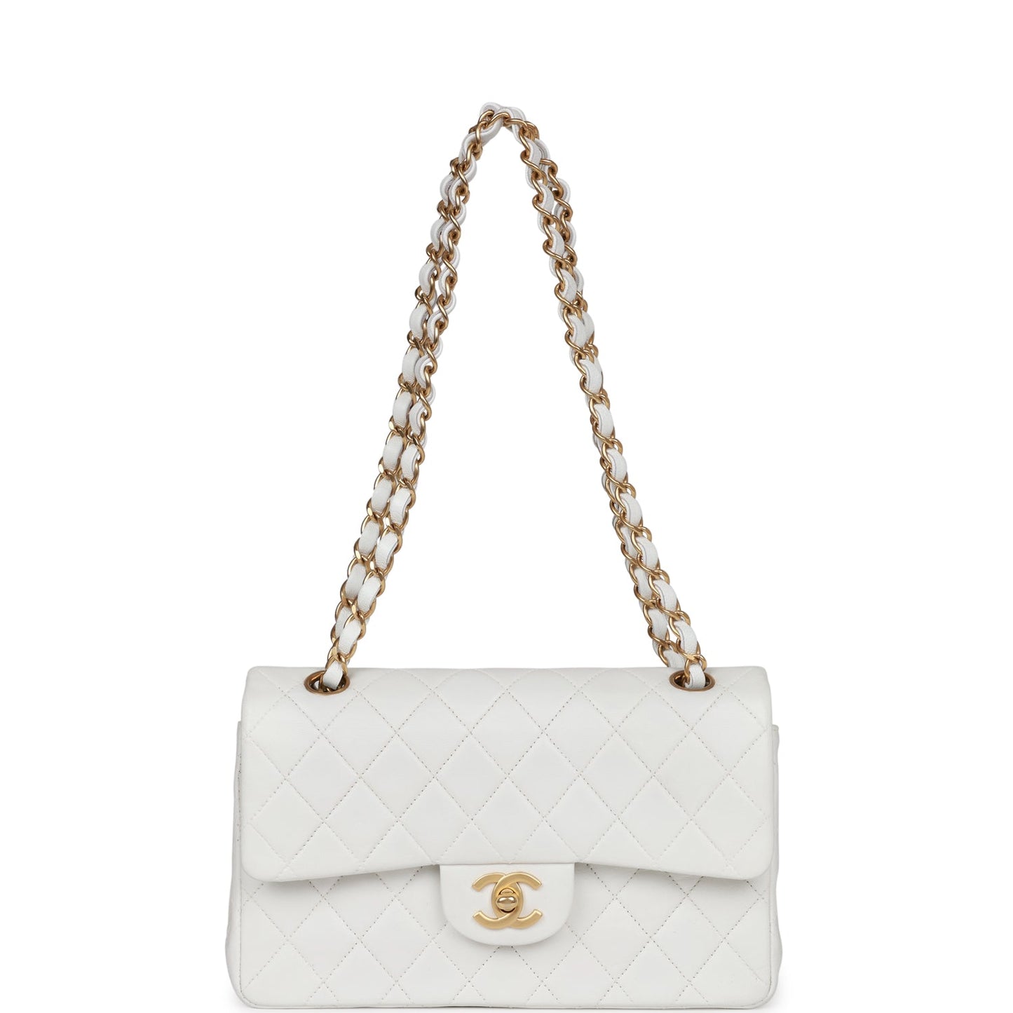 Chanel Vintage Small Classic Double Flap White Lambskin Gold Hardware