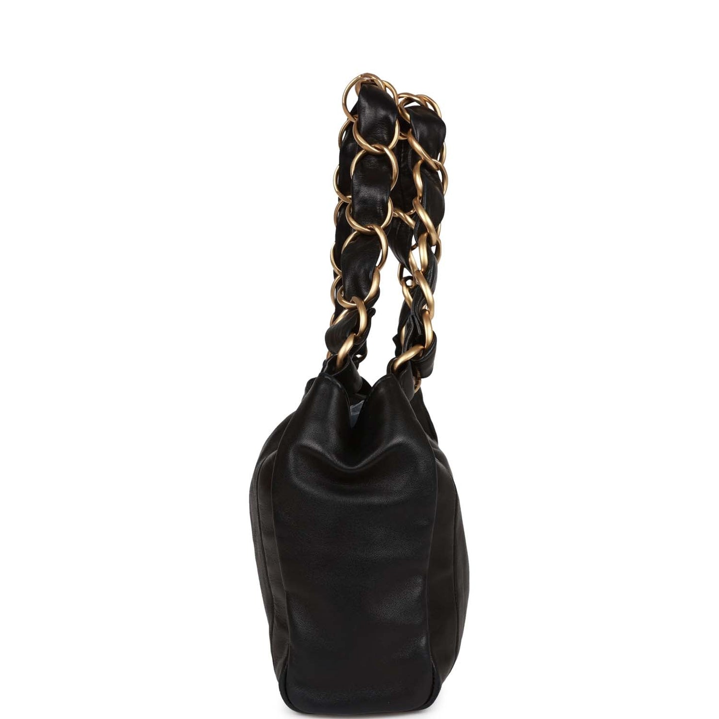 Chanel Vintage "Olsen" Hobo Shoulder Bag Black Lambskin Brushed Gold Hardware