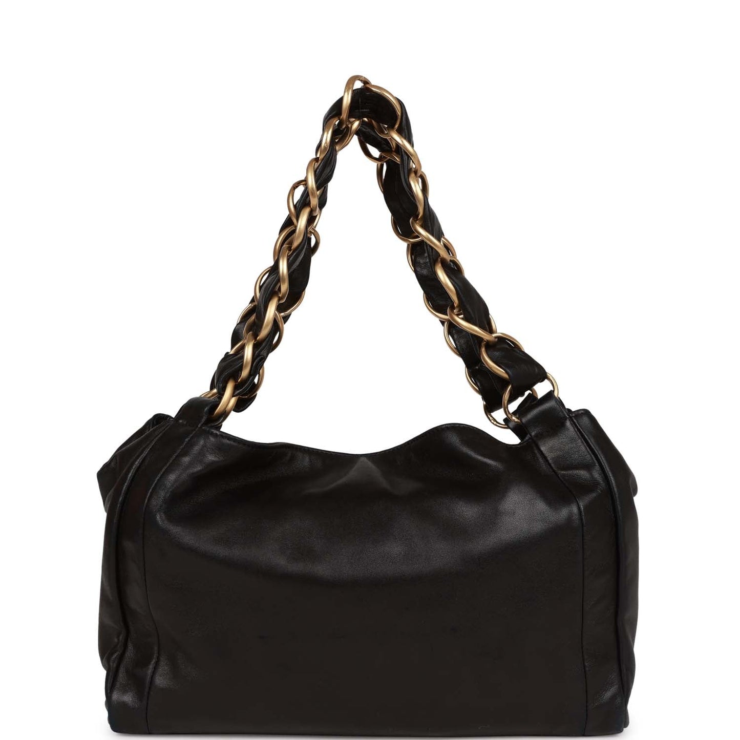 Chanel Vintage "Olsen" Hobo Shoulder Bag Black Lambskin Brushed Gold Hardware