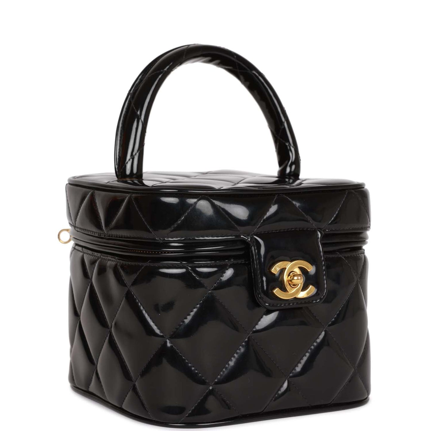 Chanel Vintage Vanity Heart Mirror Bag Black Patent Gold Hardware