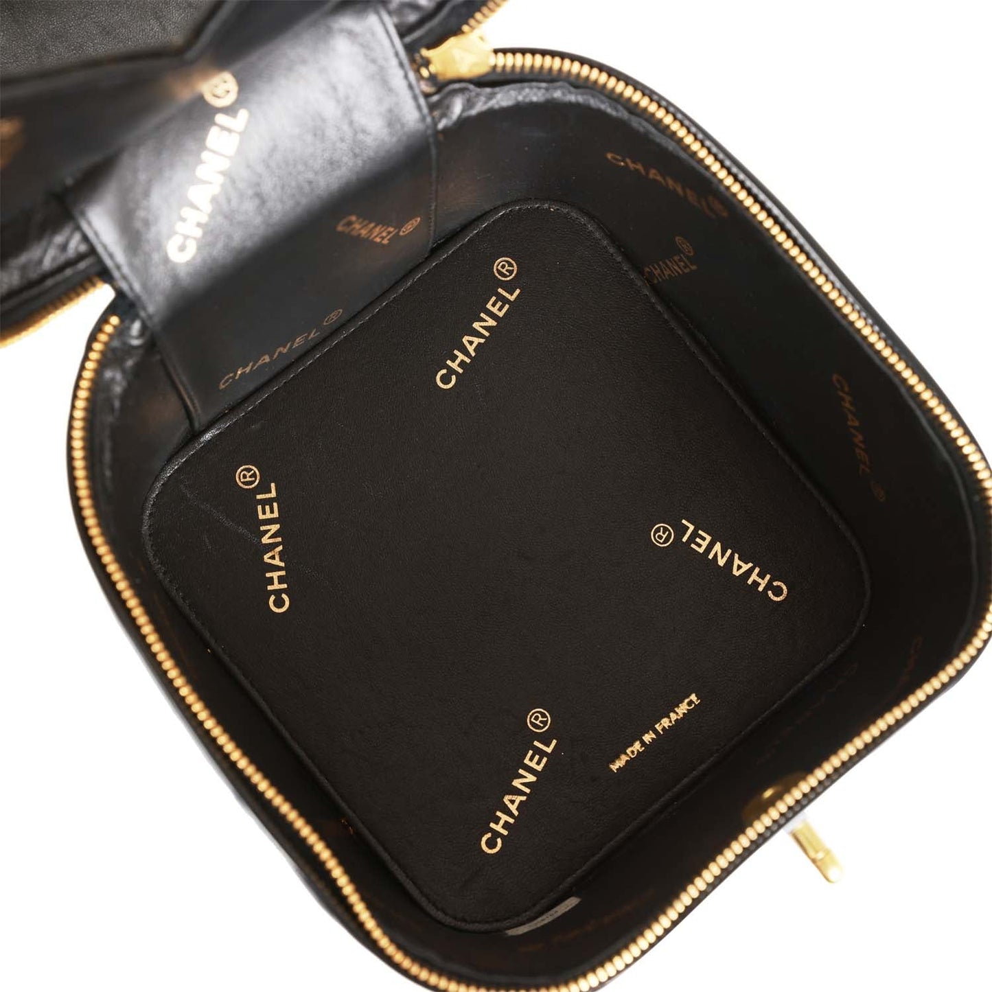 Chanel Vintage Vanity Heart Mirror Bag Black Patent Gold Hardware