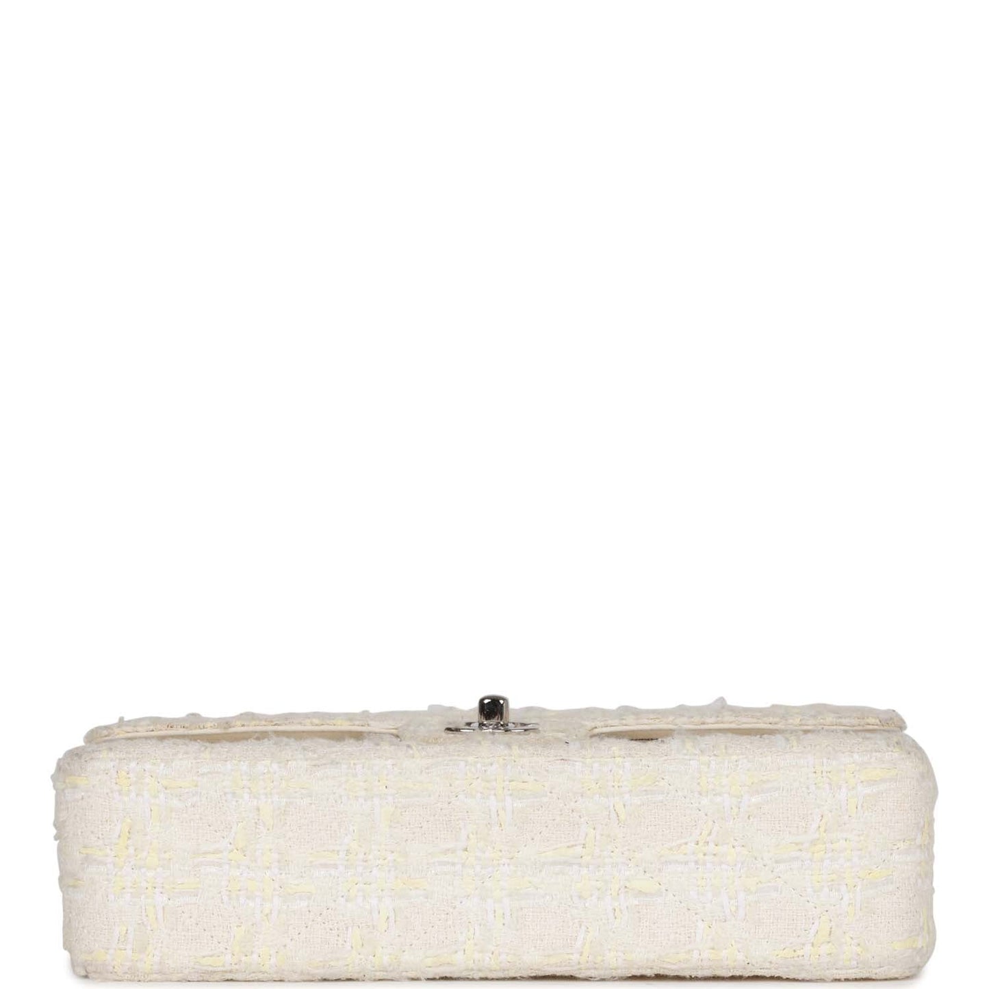 Chanel Vintage Medium Double Flap Bag White Tweed Silver Hardware