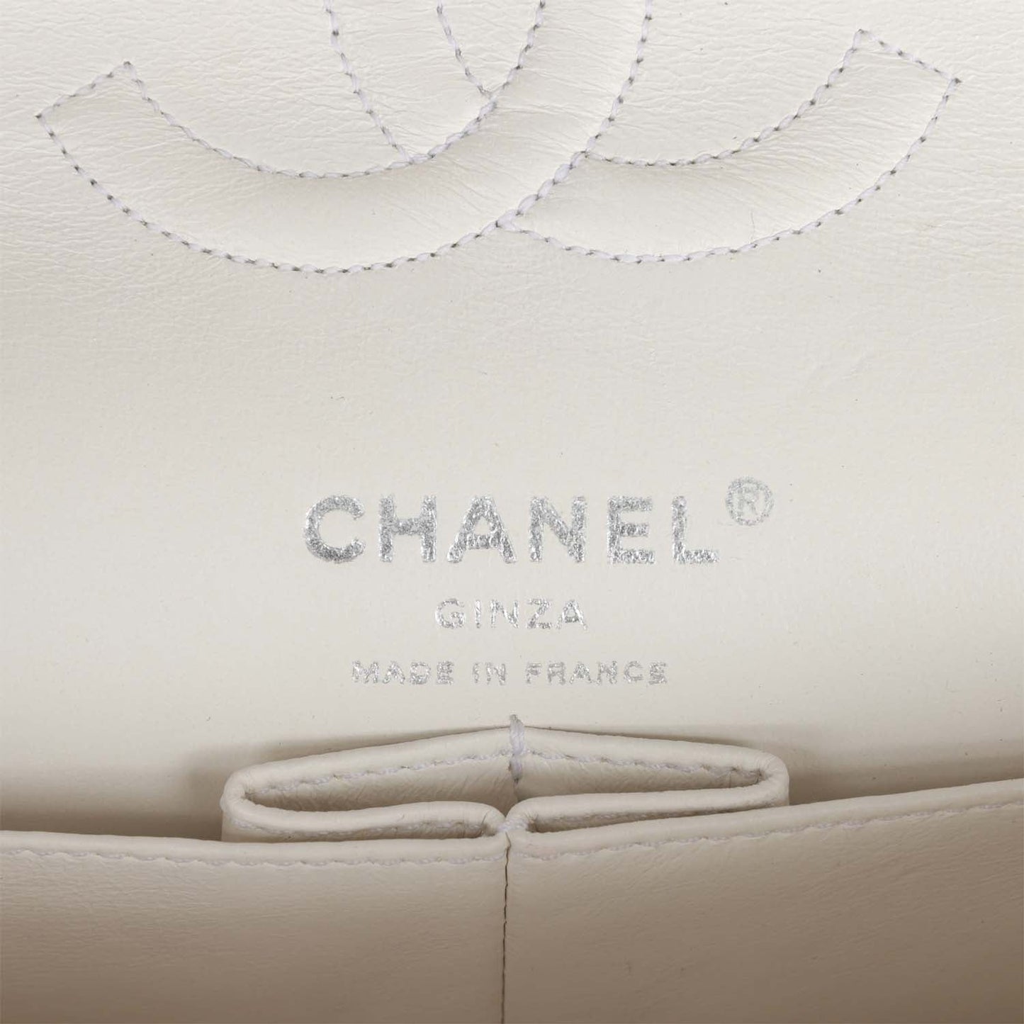 Chanel Vintage Medium Double Flap Bag White Tweed Silver Hardware