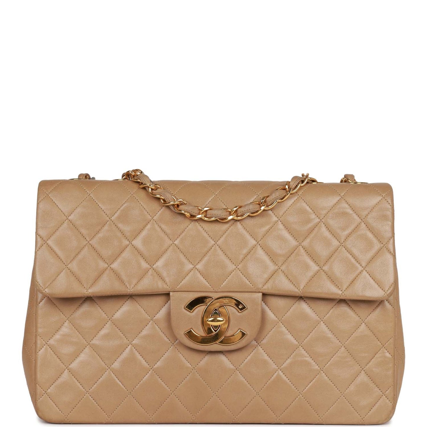 Chanel Vintage XL Maxi Flap Bag Beige Lambskin Gold Hardware