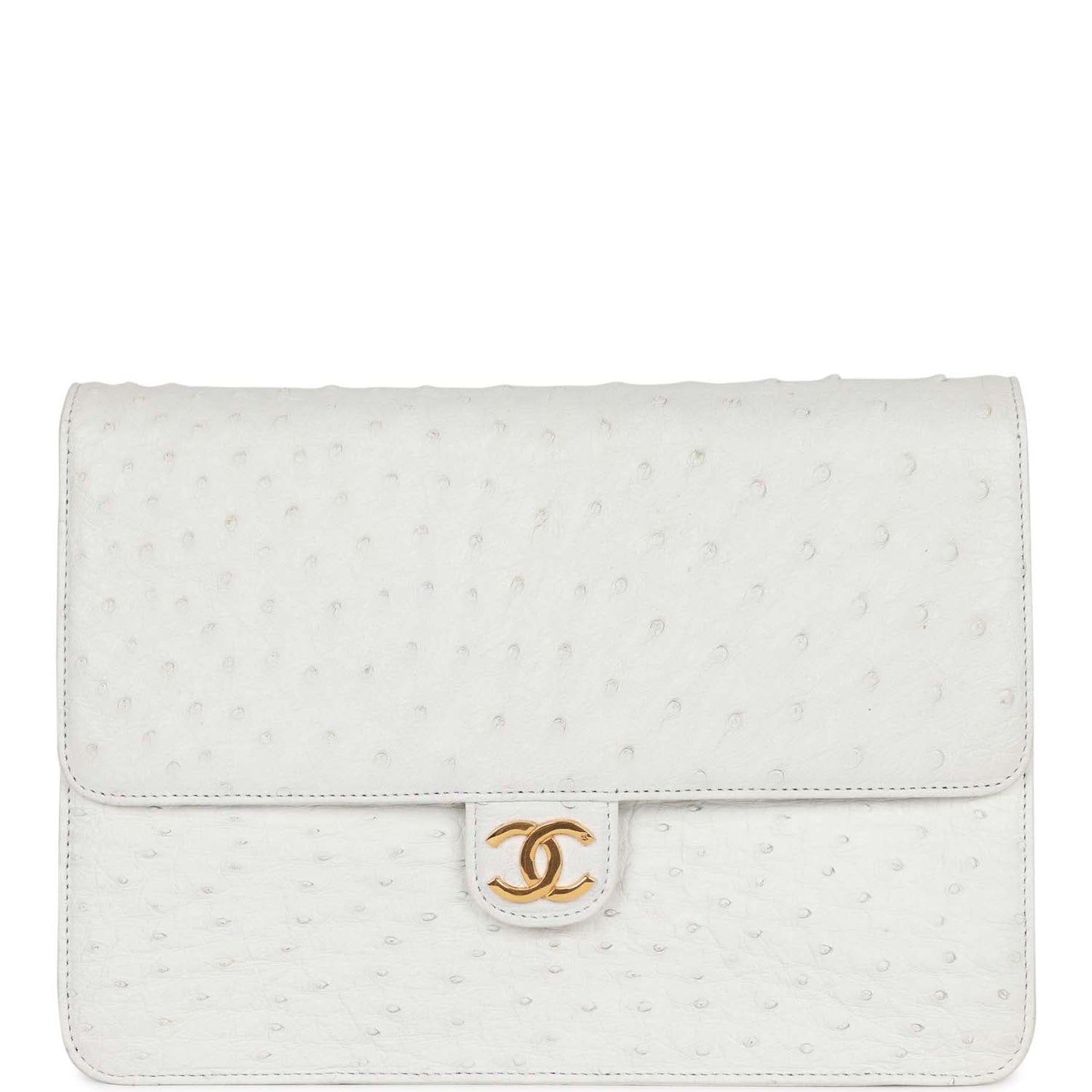 Chanel Vintage Single Flap Bag White Ostrich Gold Hardware