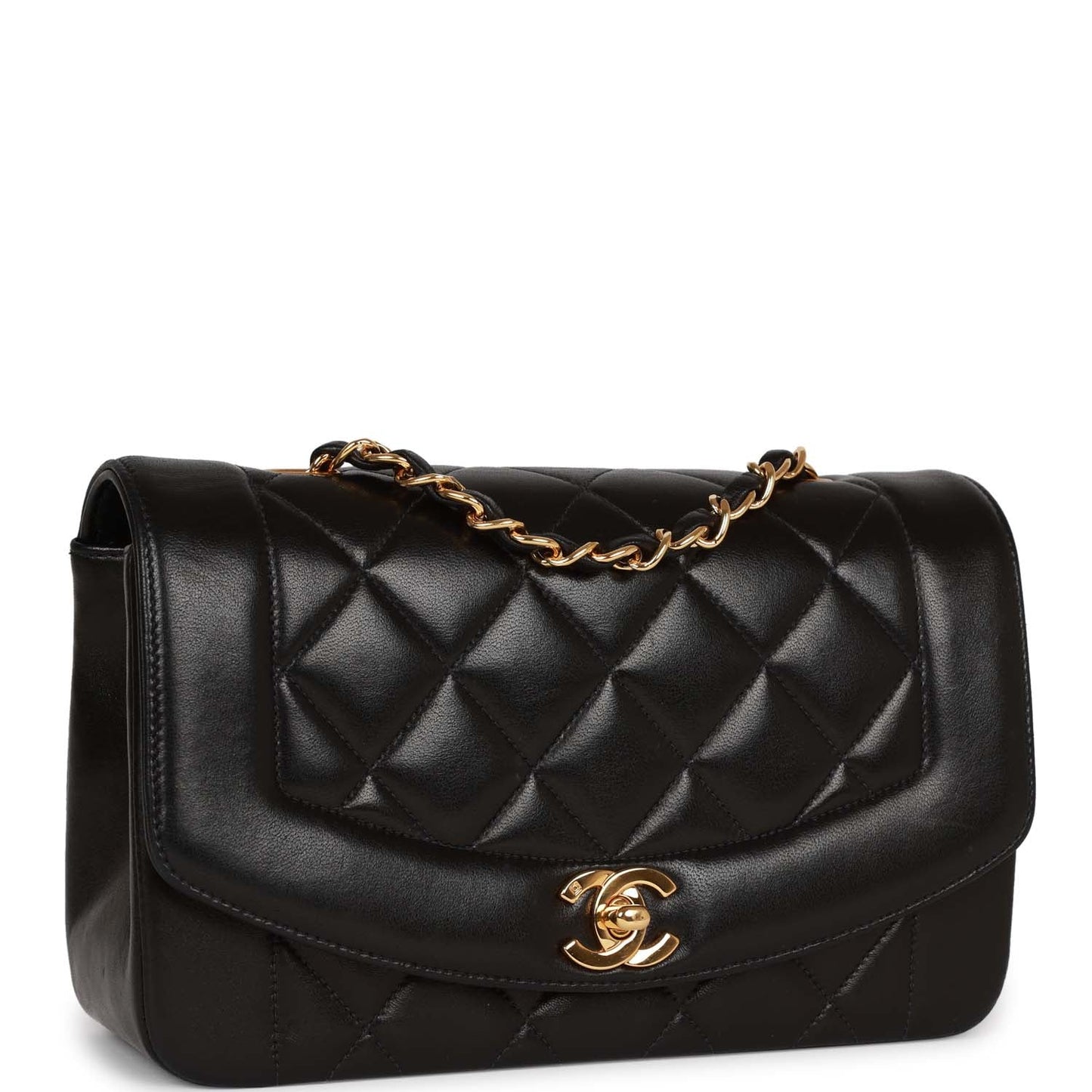 Chanel Vintage Small Diana Flap Bag Black Lambskin Gold Hardware