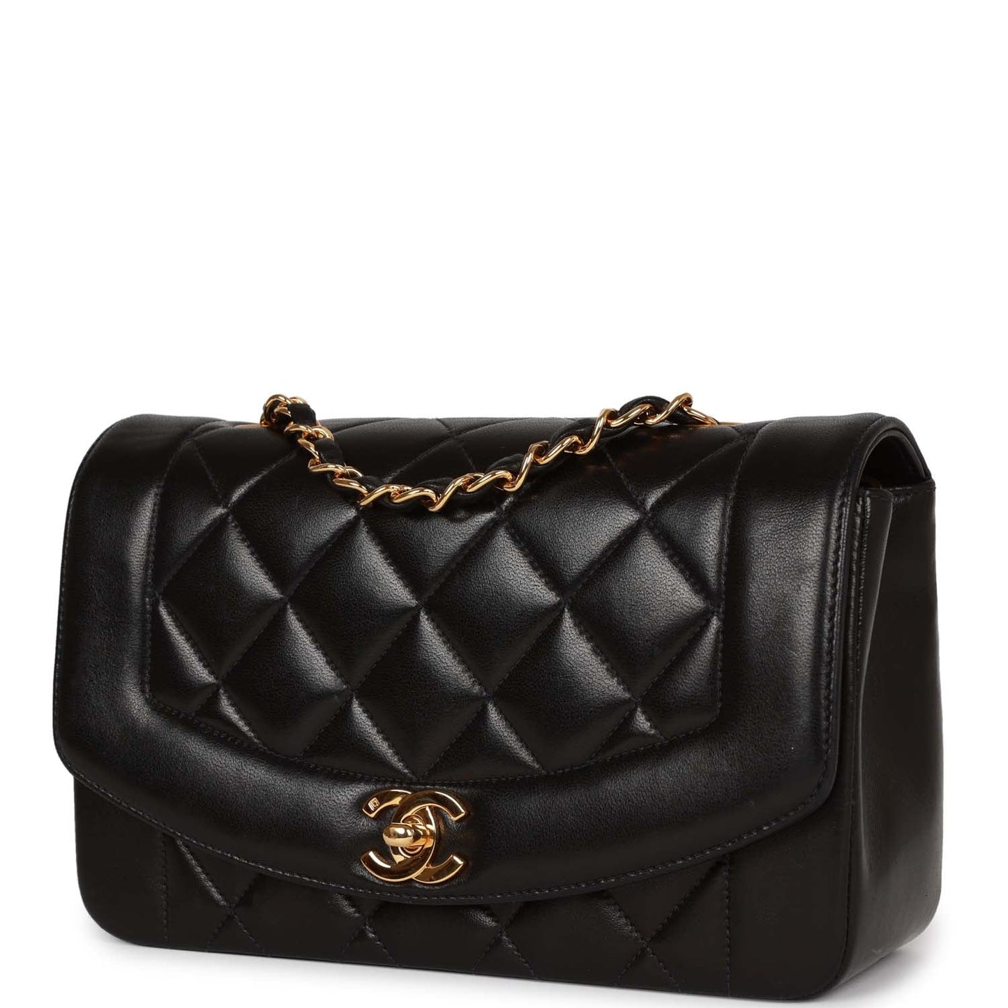 Chanel Vintage Small Diana Flap Bag Black Lambskin Gold Hardware