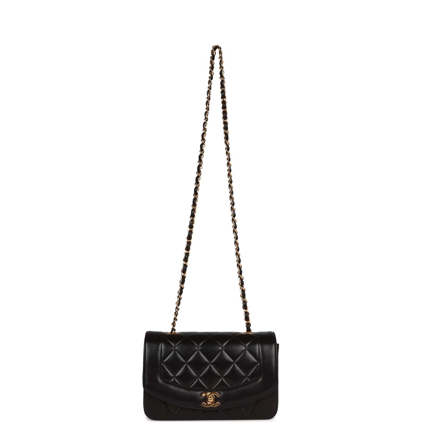 Chanel Vintage Small Diana Flap Bag Black Lambskin Gold Hardware