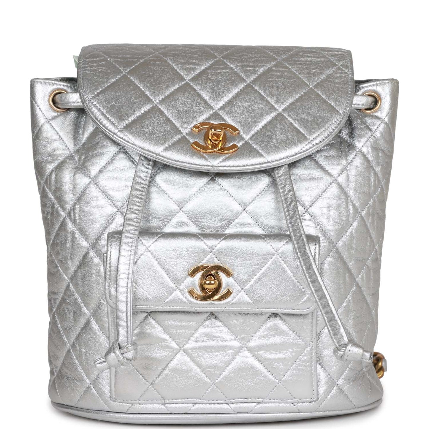 Chanel Vintage Duma Backpack Silver Metallic Lambskin Gold Hardware
