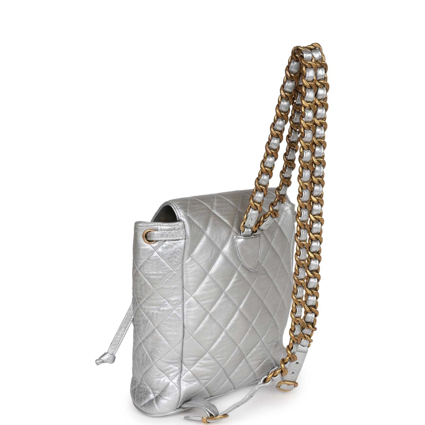 Chanel Vintage Duma Backpack Silver Metallic Lambskin Gold Hardware