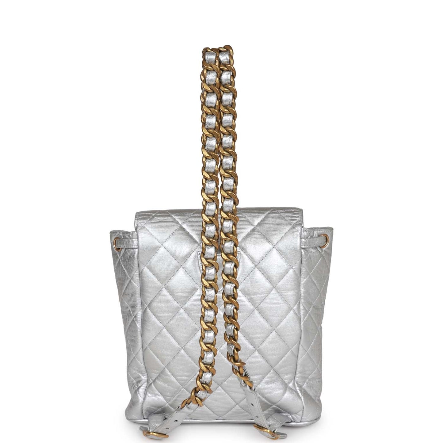 Chanel Vintage Duma Backpack Silver Metallic Lambskin Gold Hardware
