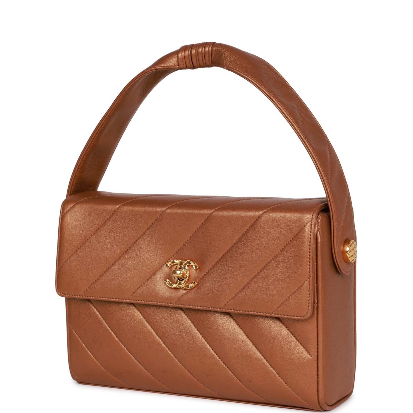 Chanel Vintage Flap Bag Bronze Diagonal Quilted Calfskin Gold Hardware