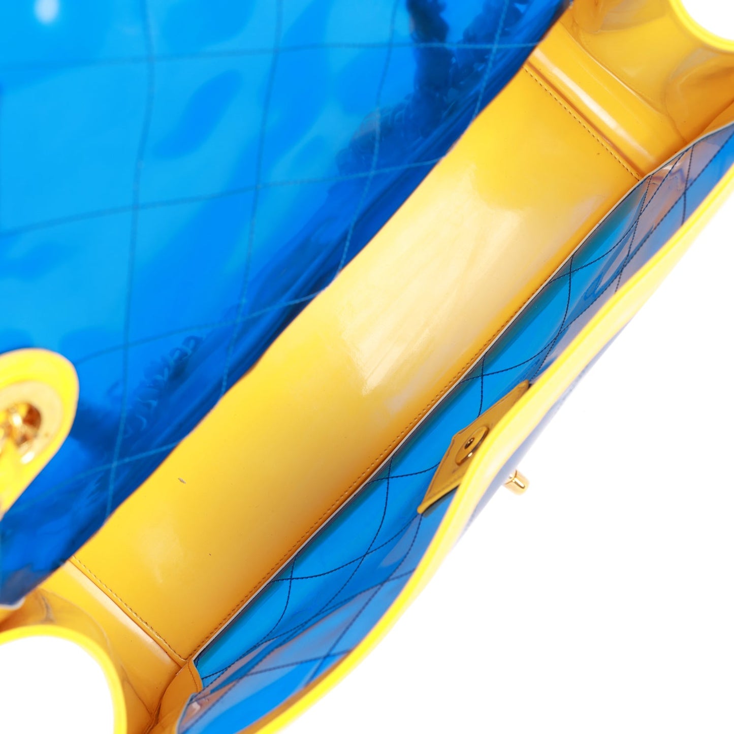 Chanel Vintage Maxi Flap Bag Yellow/Blue Quilted Patent Leather Gold Hardware