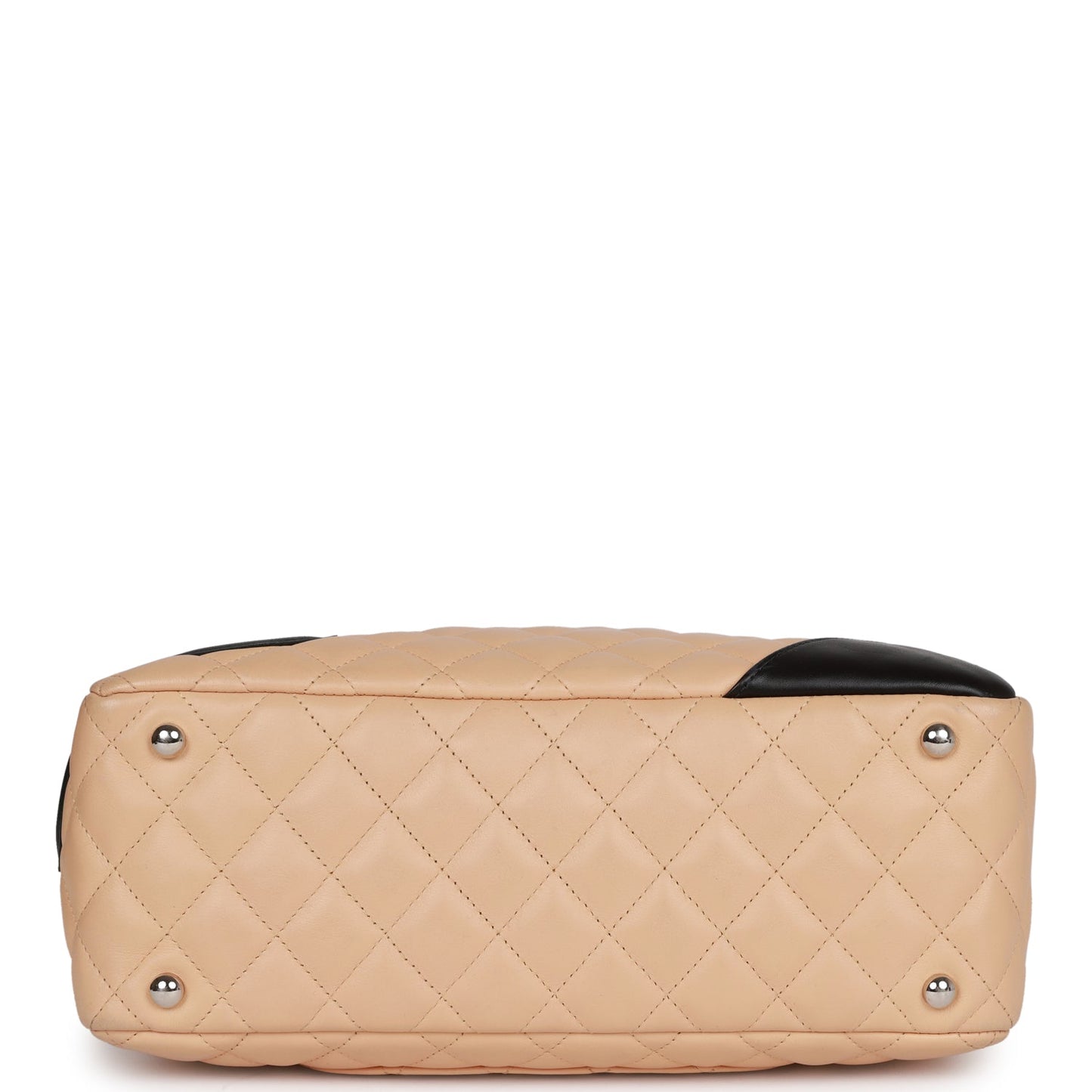 Chanel Vintage Cambon Bowler Bag Beige and Black Calfskin Silver Hardware