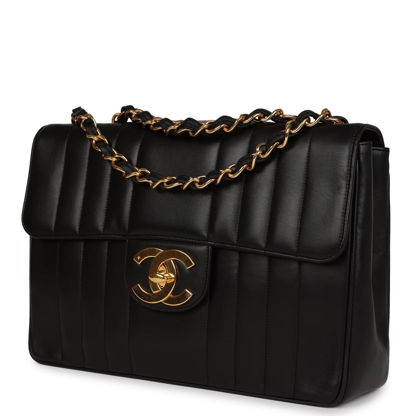 Chanel Vintage Mademoiselle XL Jumbo Single Flap Black Lambskin Gold Hardware