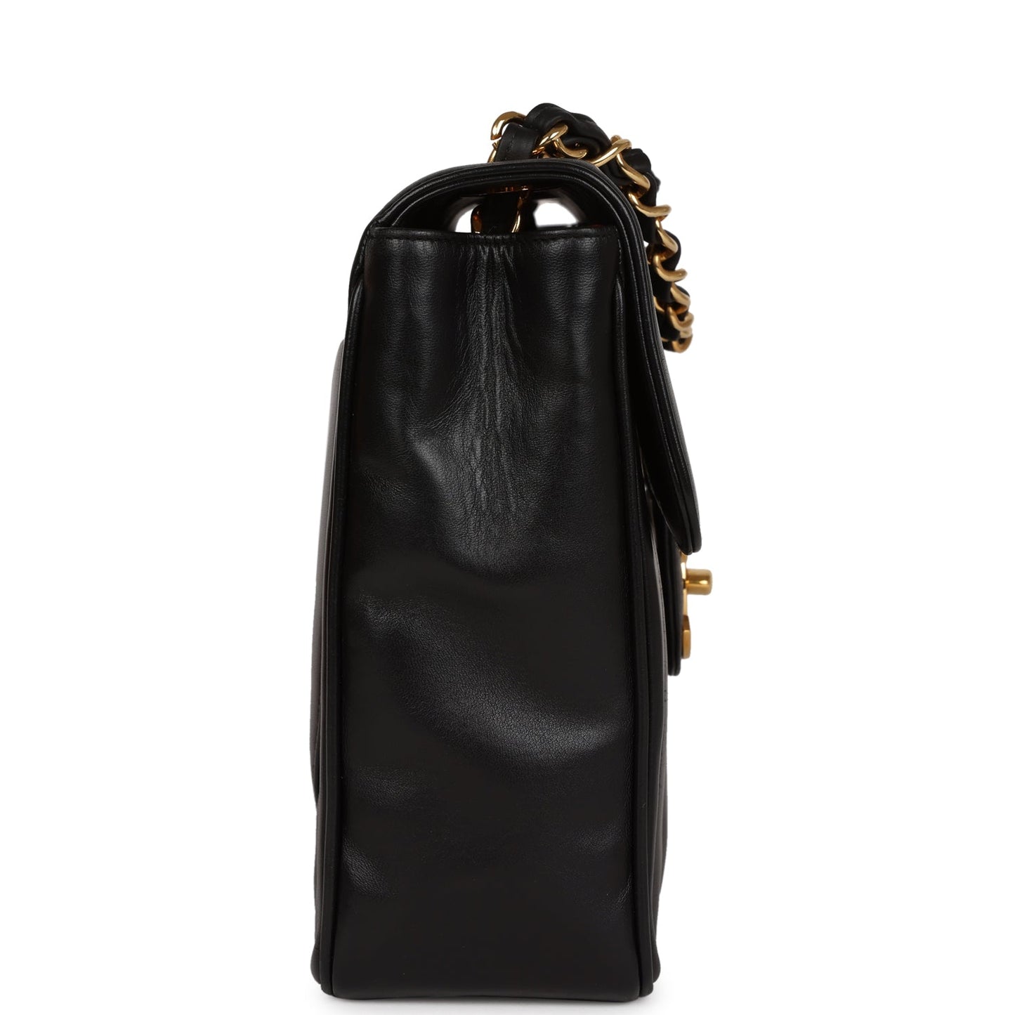 Chanel Vintage Mademoiselle XL Jumbo Single Flap Black Lambskin Gold Hardware
