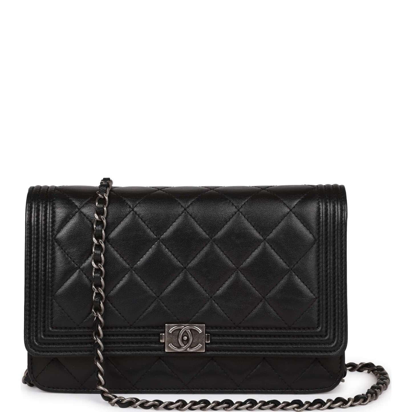 Chanel Wallet on Chain WOC Boy Black Lambskin Aged Silver Hardware