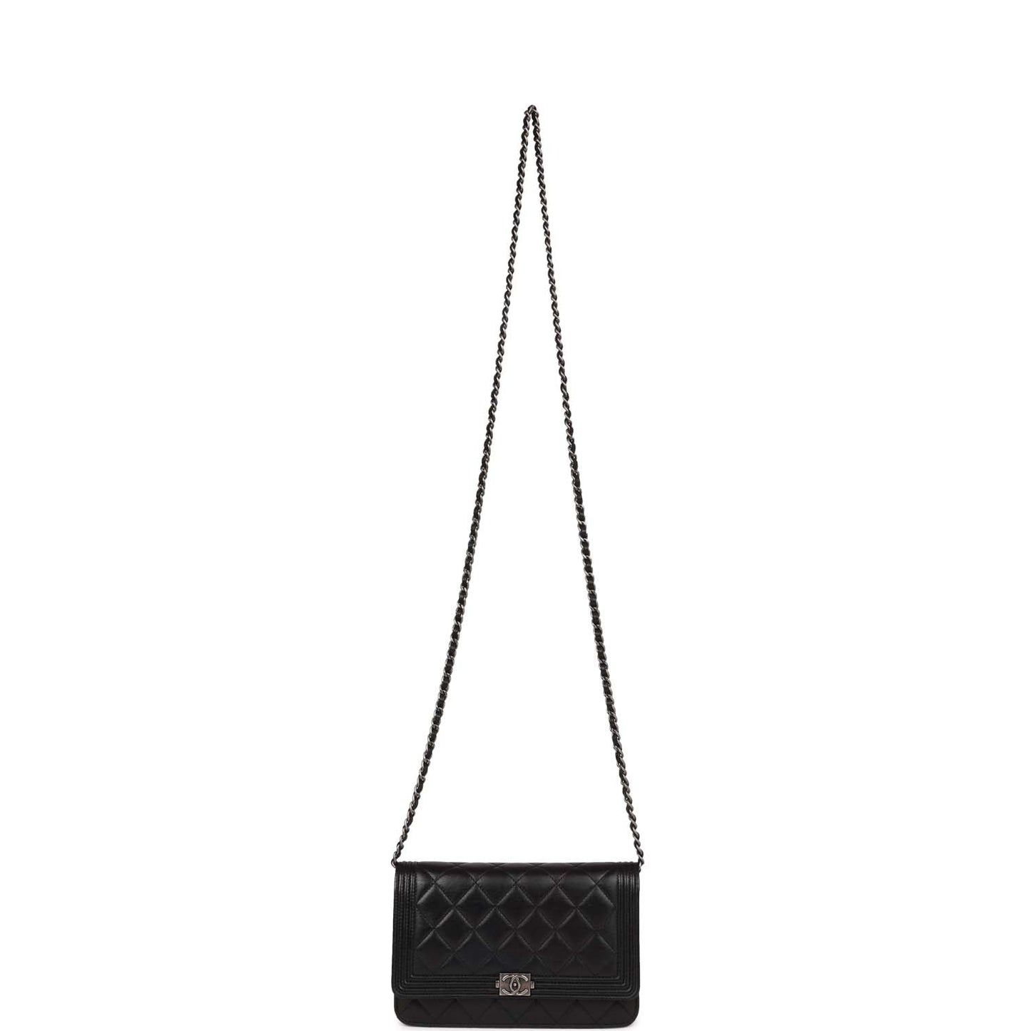 Chanel Wallet on Chain WOC Boy Black Lambskin Aged Silver Hardware