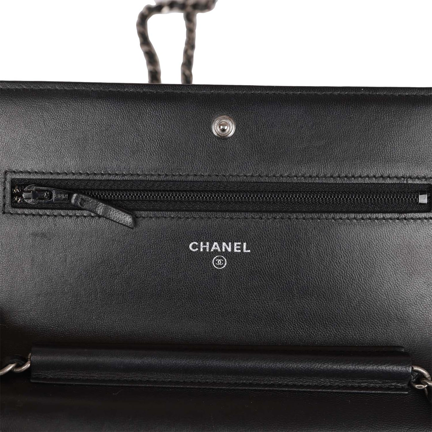 Chanel Wallet on Chain WOC Boy Black Lambskin Aged Silver Hardware