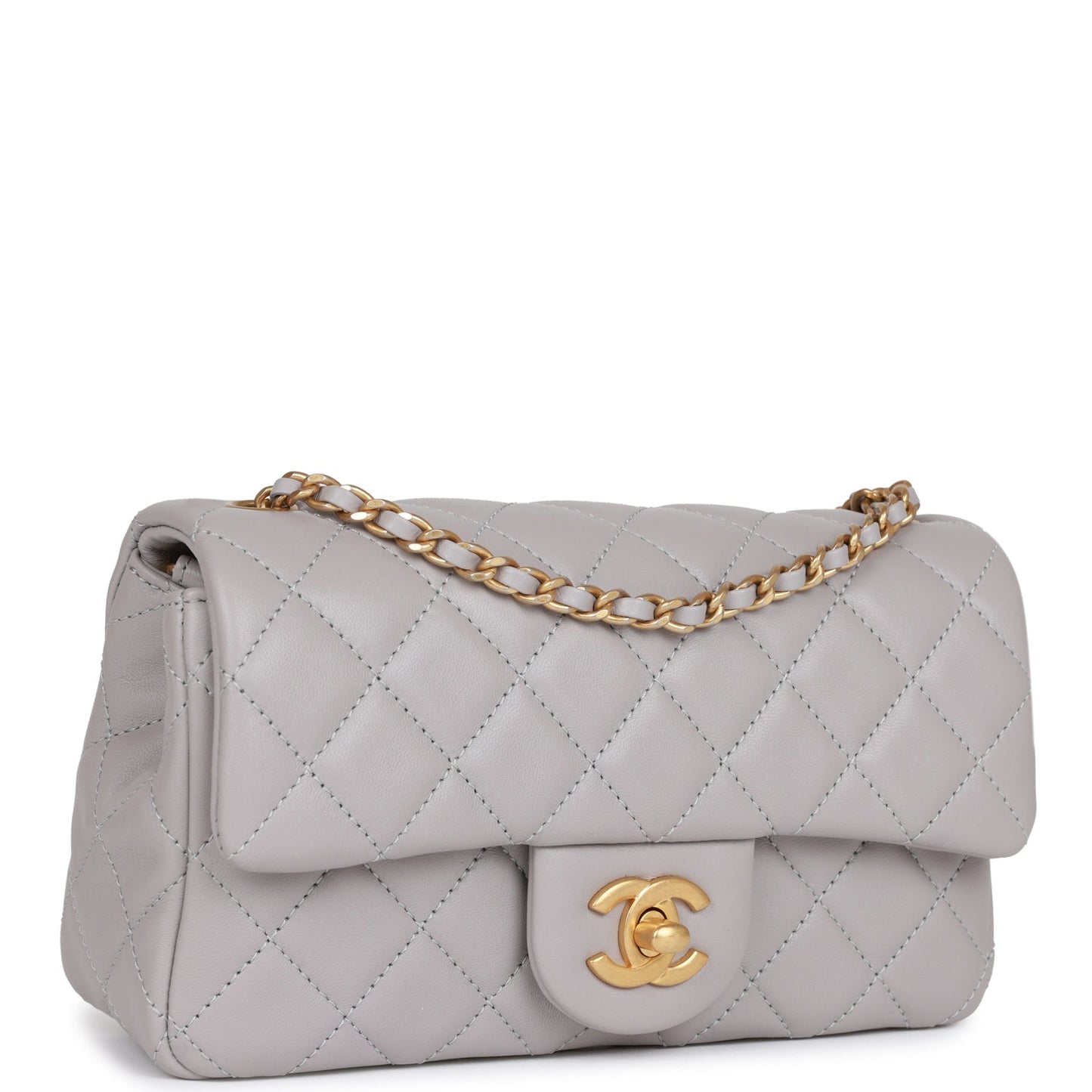 Chanel Pearl Crush Mini Rectangular Flap Bag Light Grey Lambskin Antique Gold Hardware