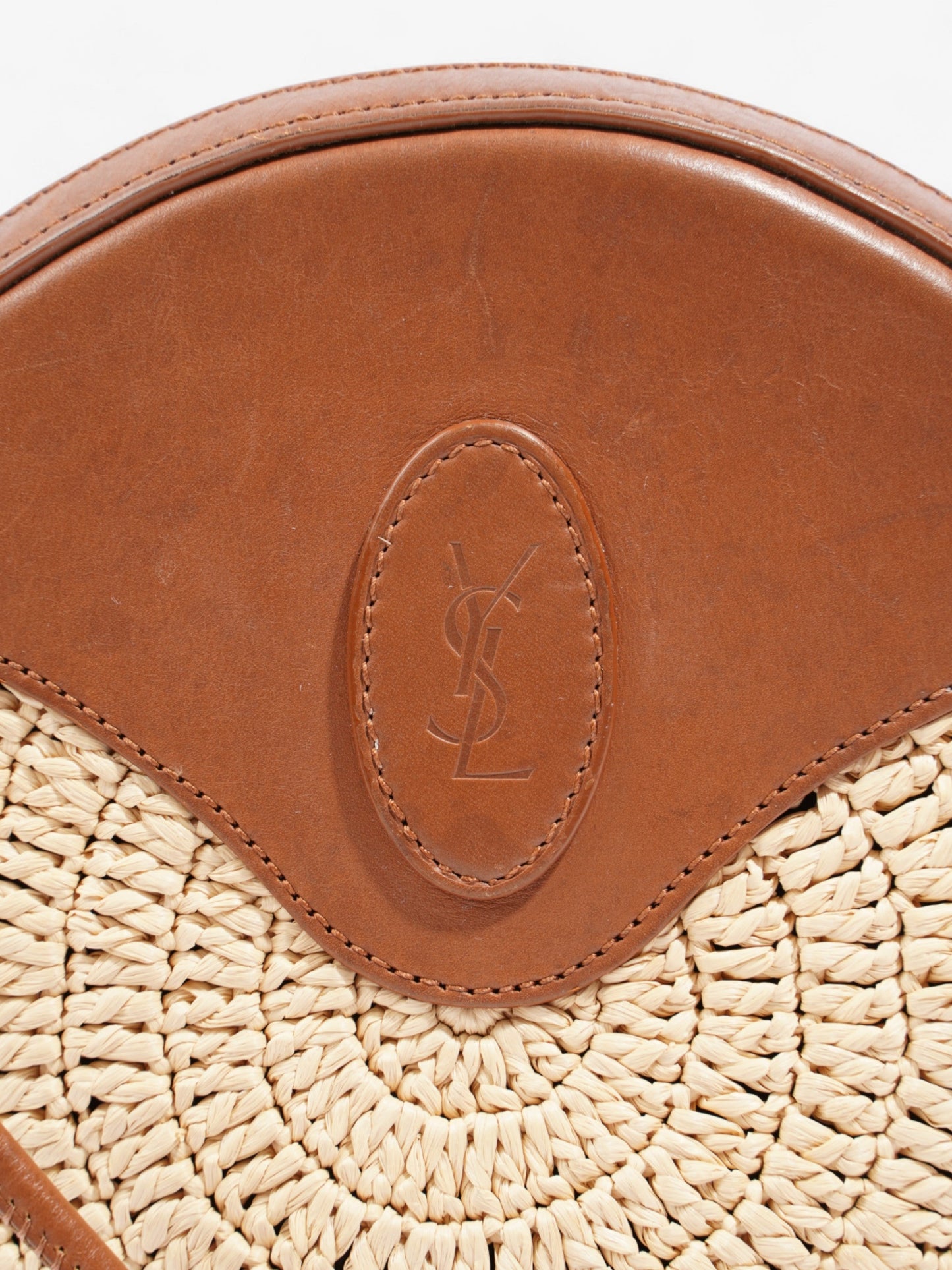 Saint Laurent Raffia Round Crossbody Bag Brown / Straw  Straw, Leather