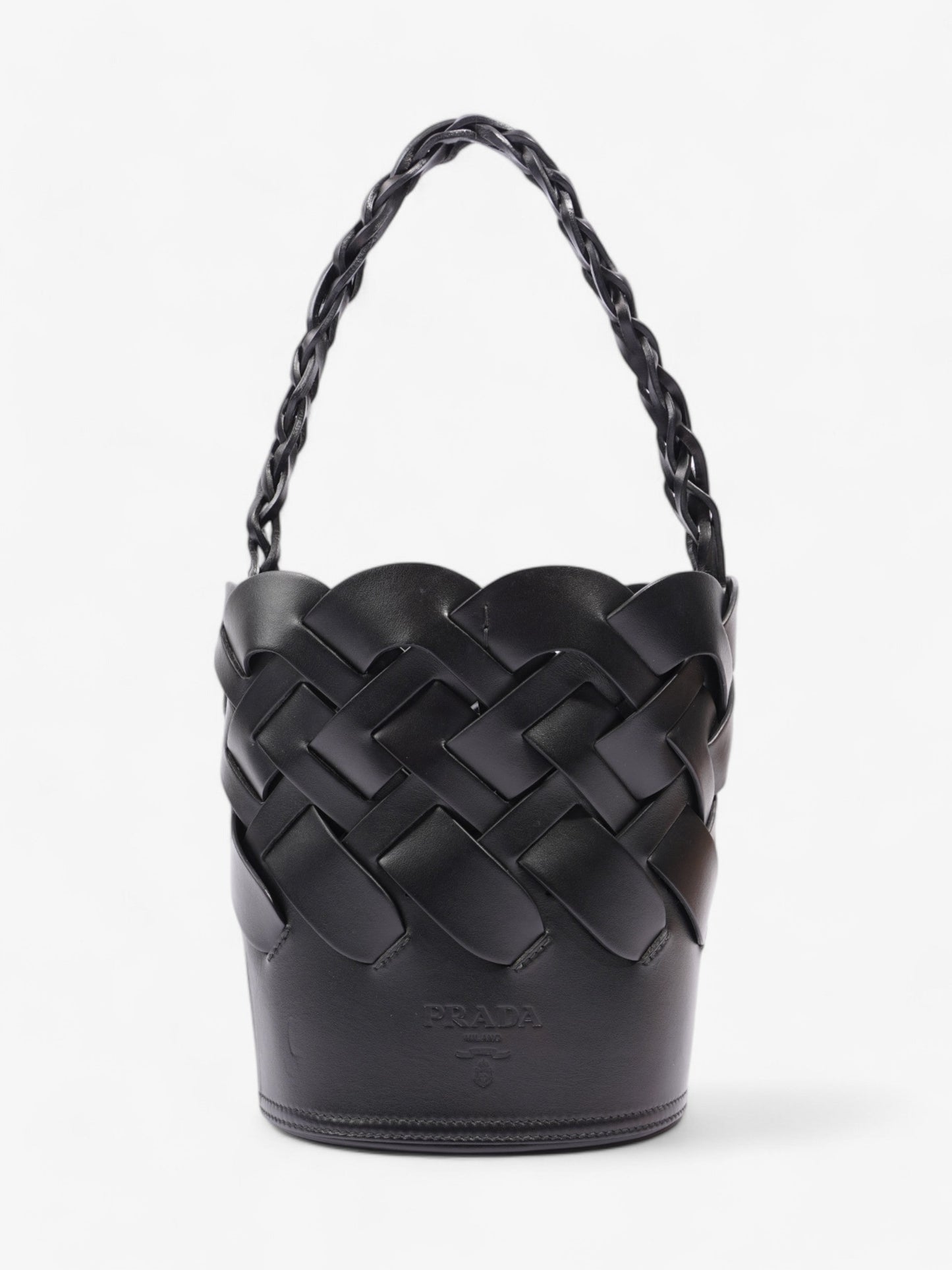 Prada Woven Bucket Bag Black Leather