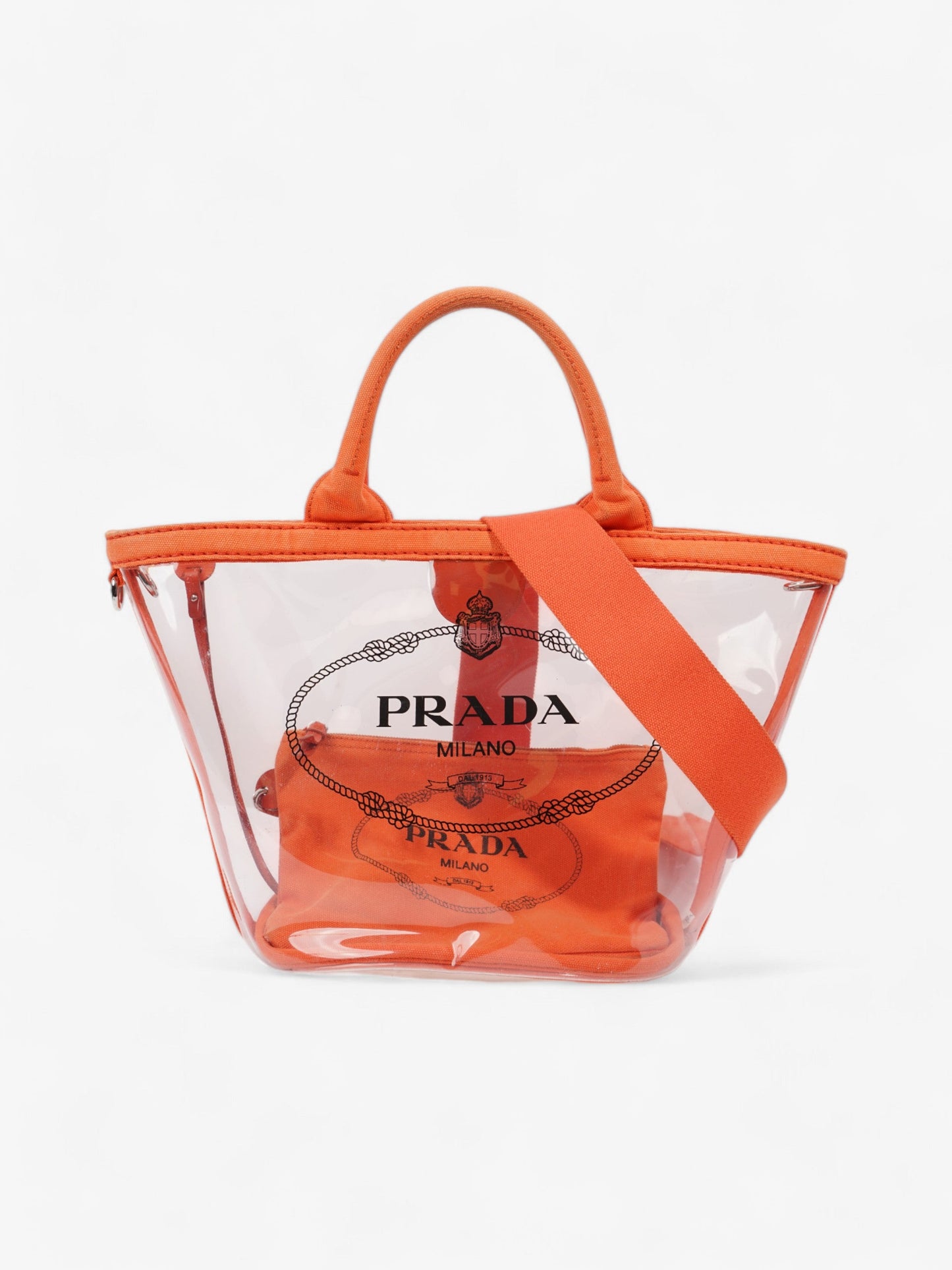 Prada PVC Clear Logo-Print Tote Orange / Clear PVC