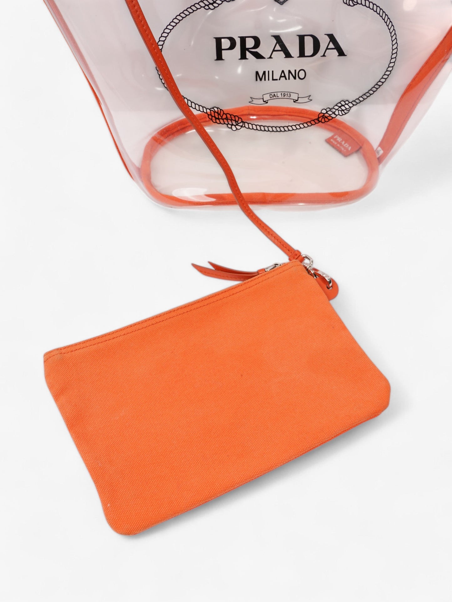 Prada PVC Clear Logo-Print Tote Orange / Clear PVC