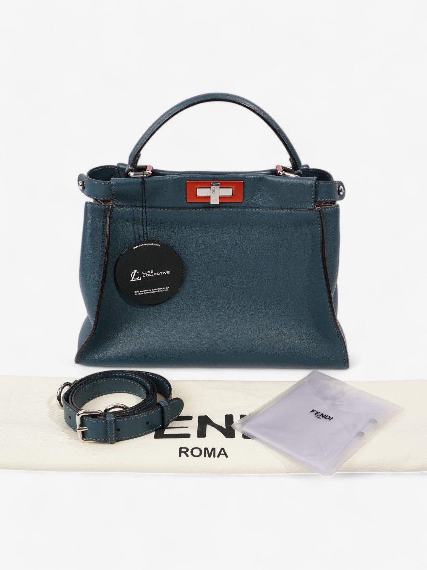 Fendi Peekaboo Handbag Blue / Orange Leather
