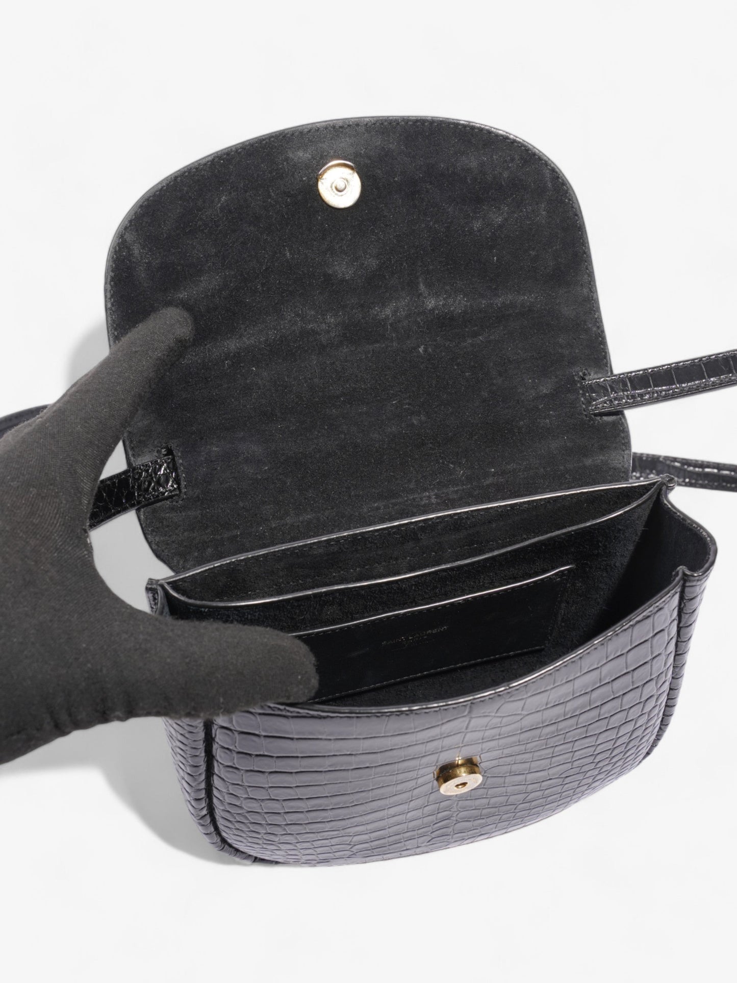 Saint Laurent Kaia Shoulder Bag Black Embossed Leather Small