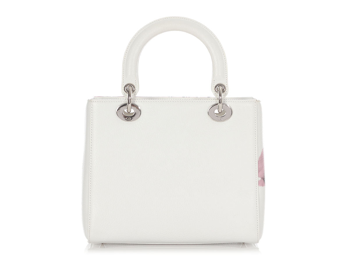 Dior Medium White and Pink Deerskin Floral Lady Dior