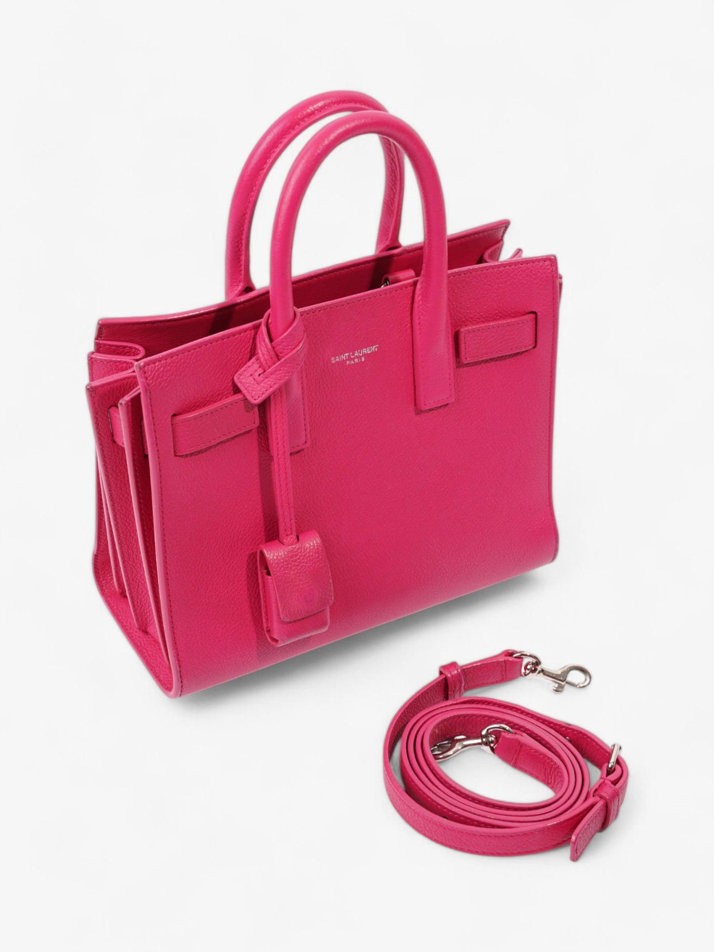 Saint Laurent Sac De Jour Lipstick Fuschia Calfskin Leather Nano