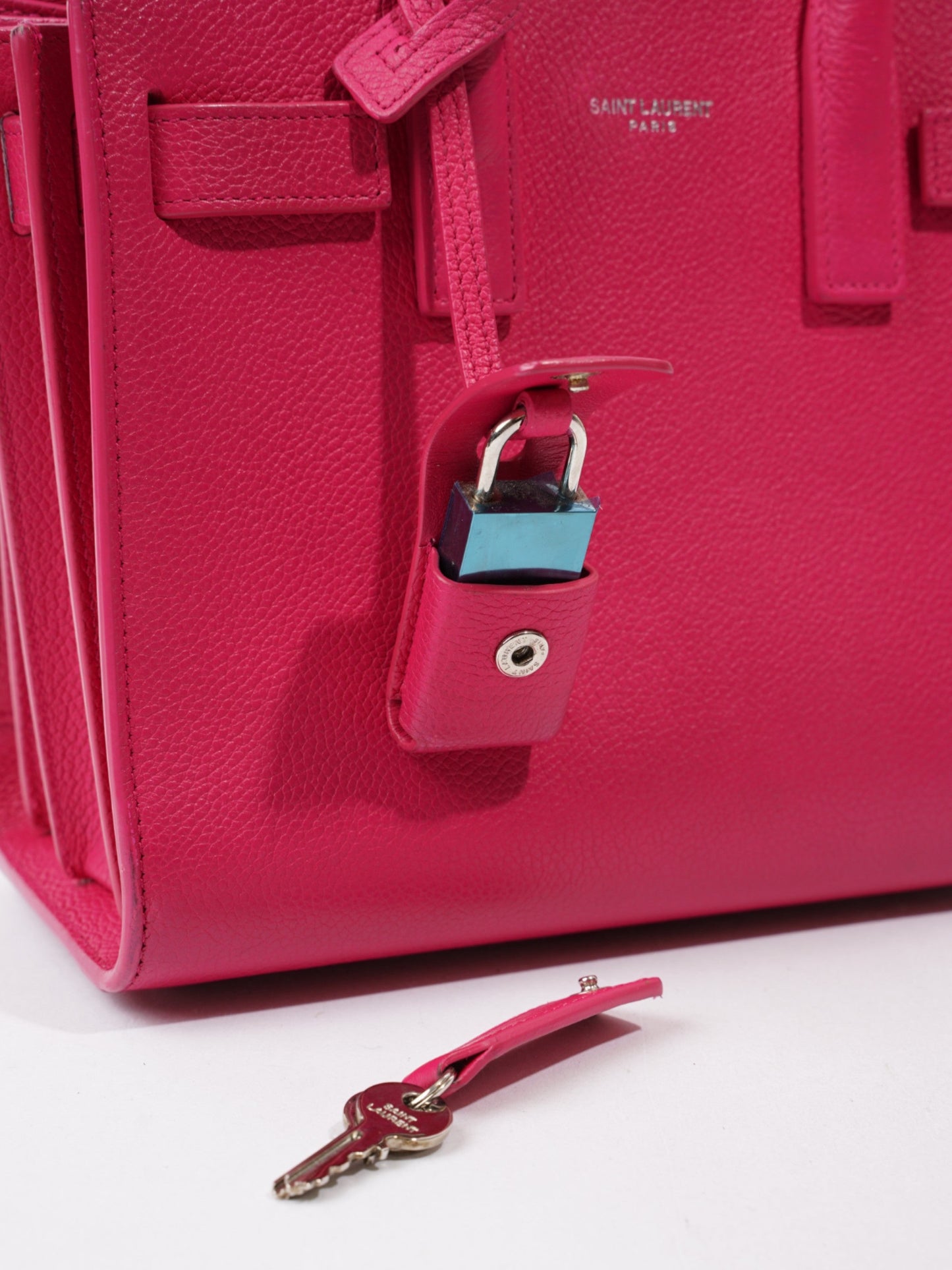 Saint Laurent Sac De Jour Lipstick Fuschia Calfskin Leather Nano