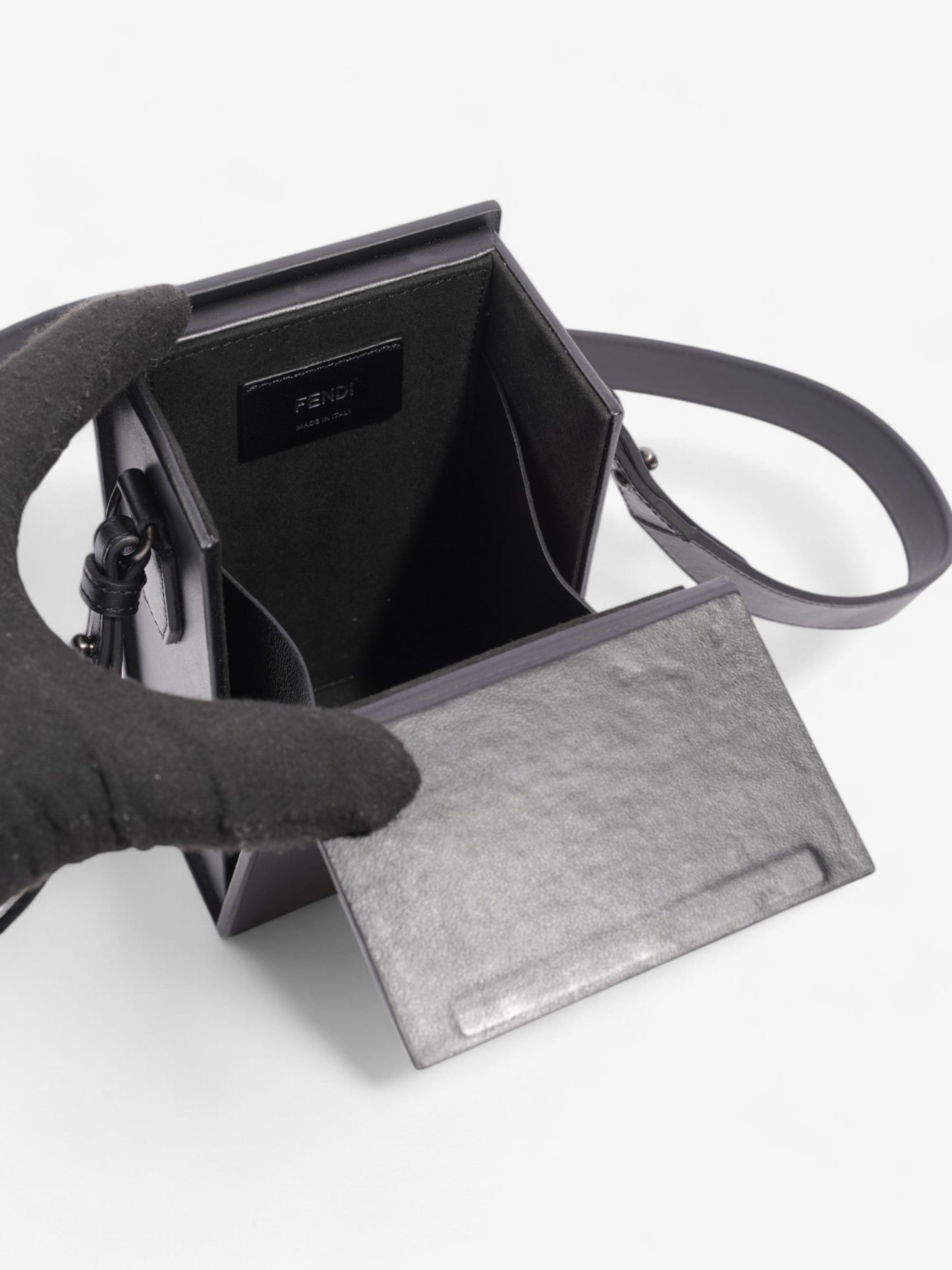 Fendi Box Vertical Messenger Black Calfskin Leather