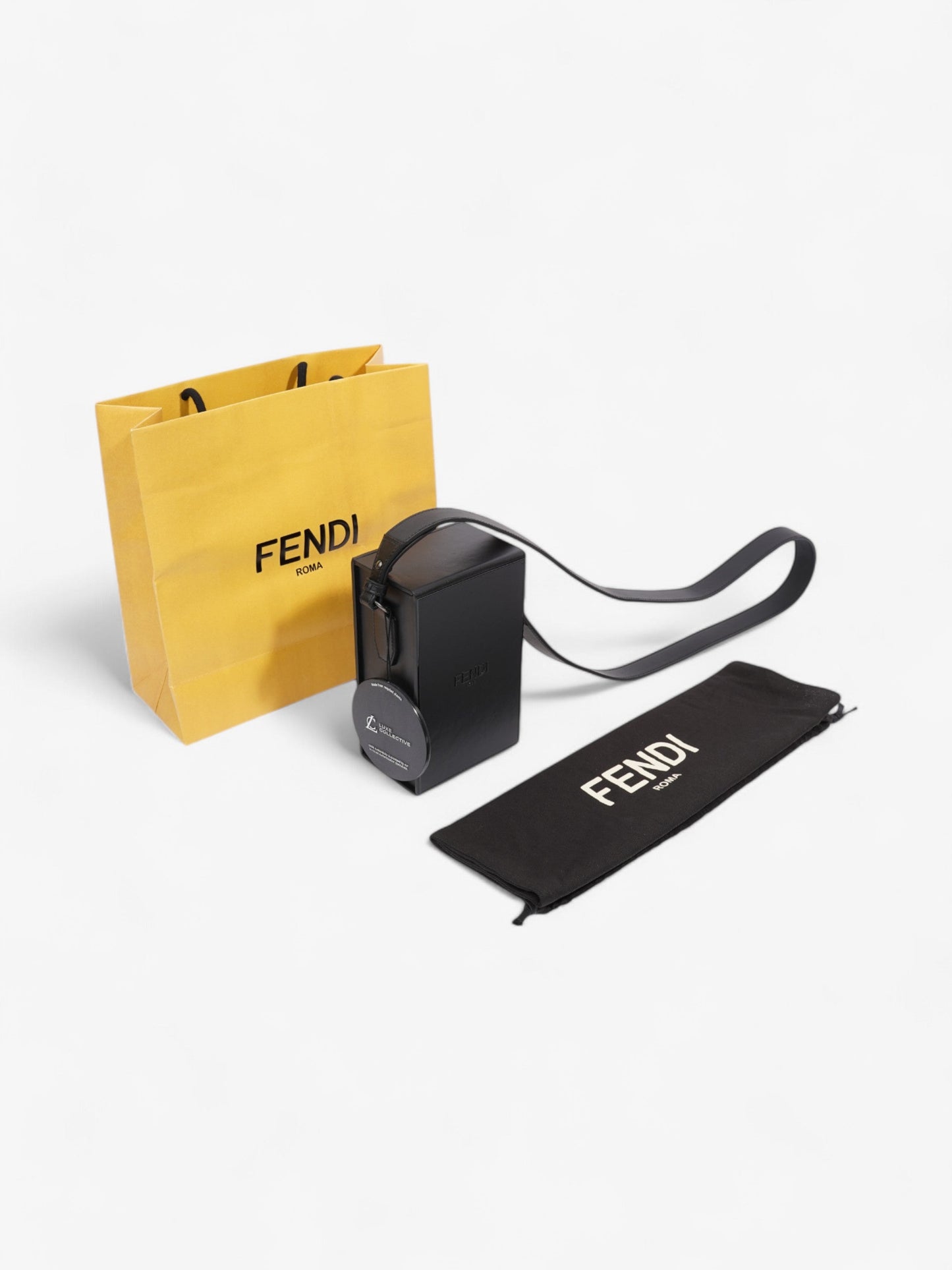 Fendi Box Vertical Messenger Black Calfskin Leather