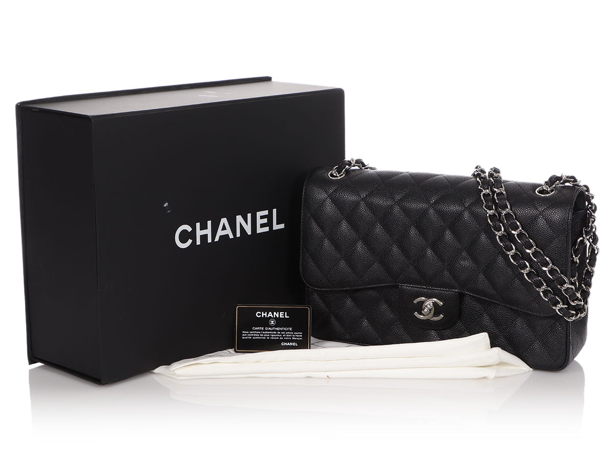 Chanel Jumbo Black Quilted Caviar Classic Double Flap