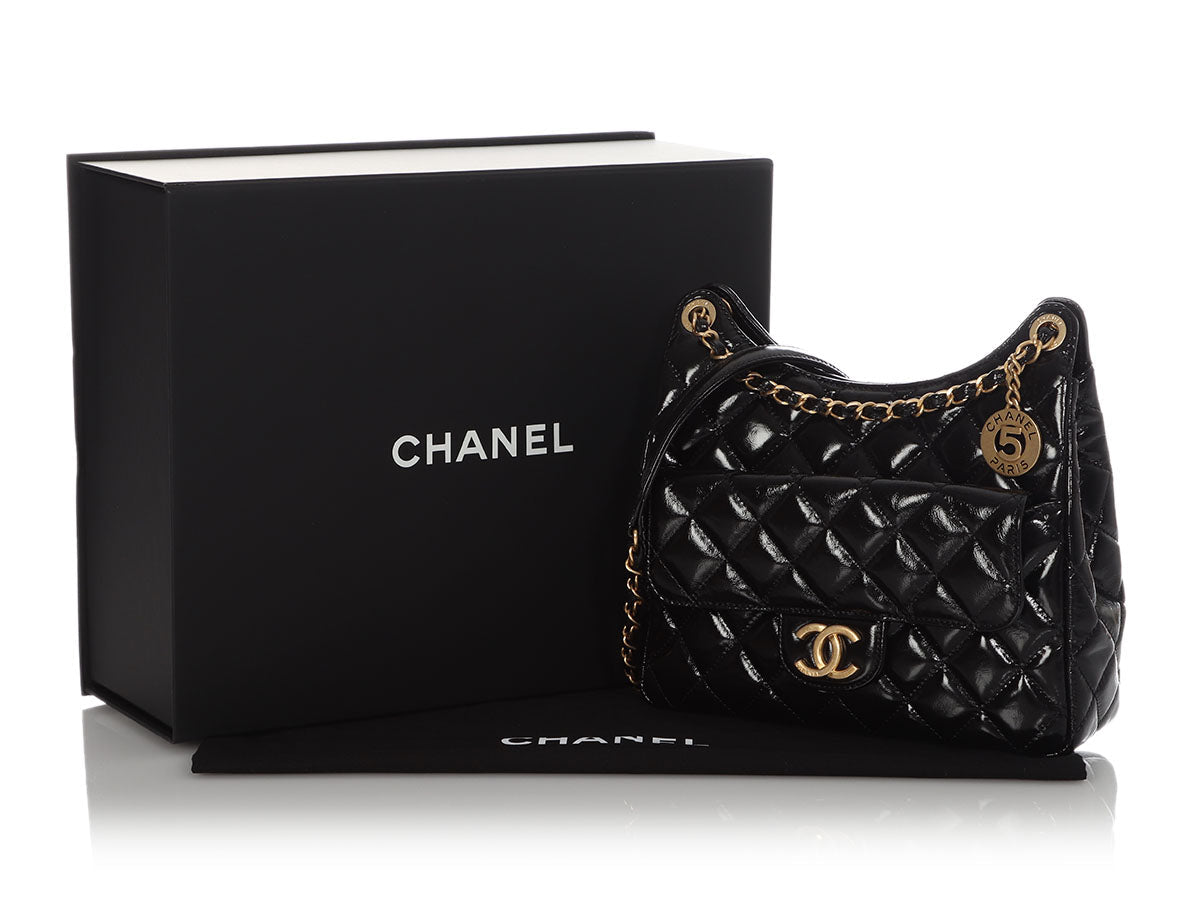 Chanel Black Soft Patent Wavy Hobo