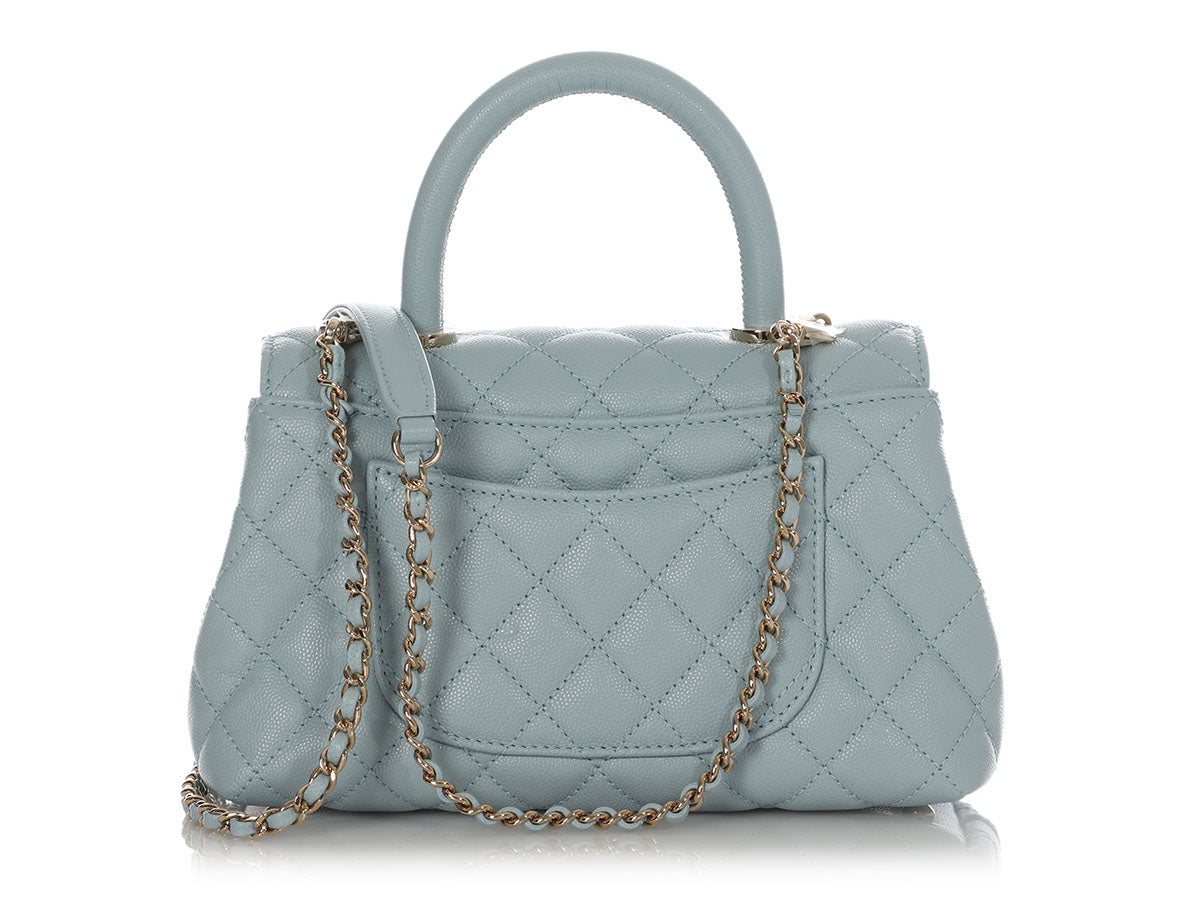 Chanel Mini Light Blue Quilted Caviar Coco Handle